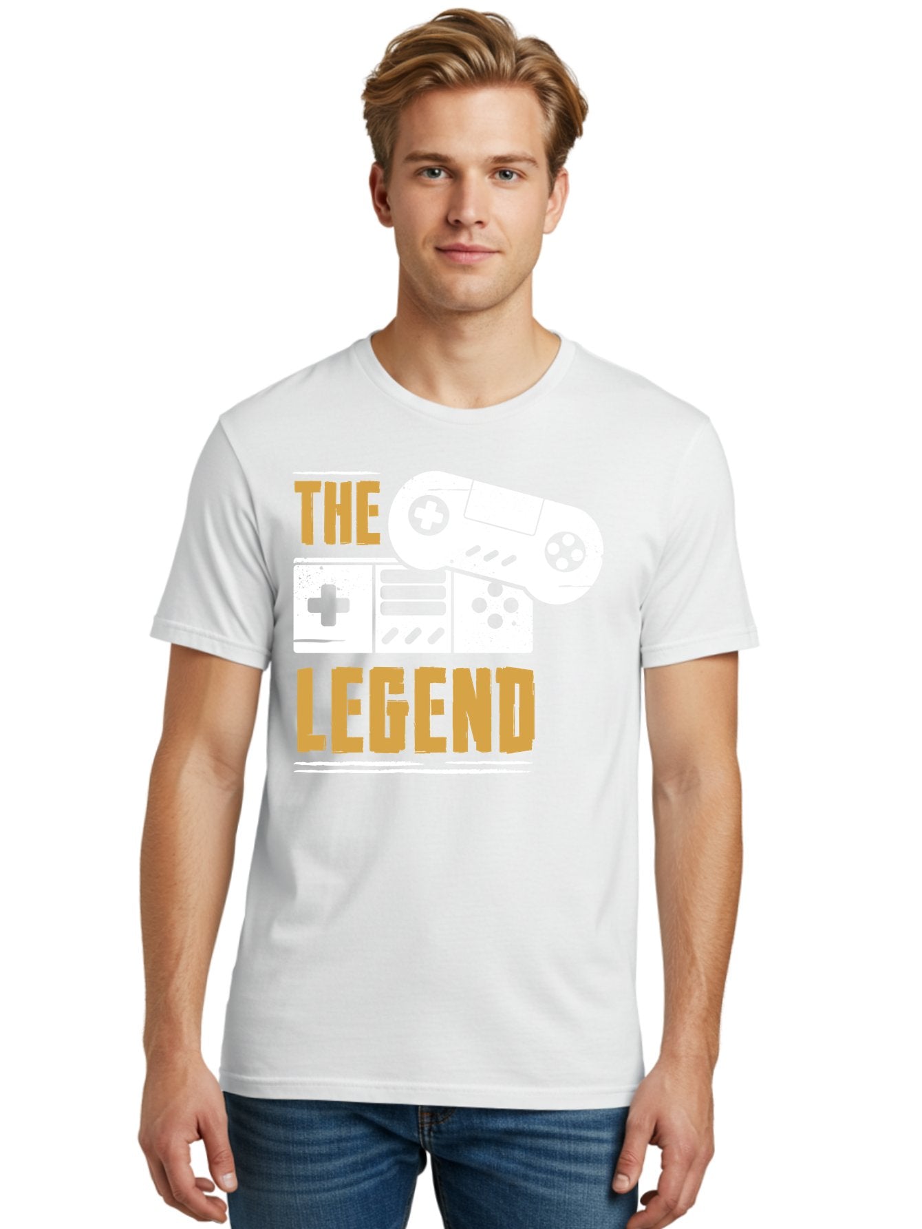 The-Legend Men'S Graphic Tee, 100% Cotton, Comfortable Casual Summer Wear, Machine Washable, Vintage Game Controller, Retro Gaming, Nostalgic Feel, Classic Video Games, Gaming Culture, Retro Tech, Pixel Art, Gaming Nostalgia -  Aaa664 26