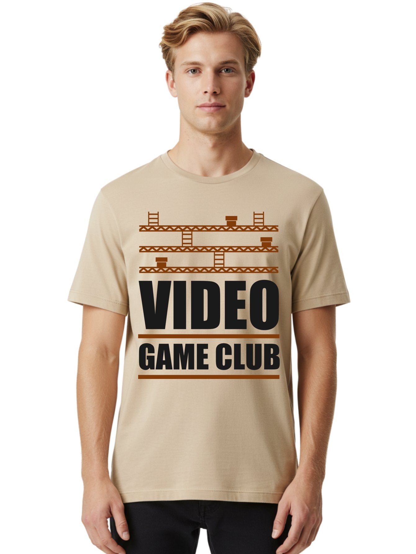Video-Game-Club Men'S Graphic Tee, 100% Cotton, Comfortable Casual Summer Wear, Machine Washable, Video Game Club, Gaming Community, Retro Gaming, Pixel Art, Ladders, Platforms, Online Gaming Group, Gaming Culture -  Aaa665 25