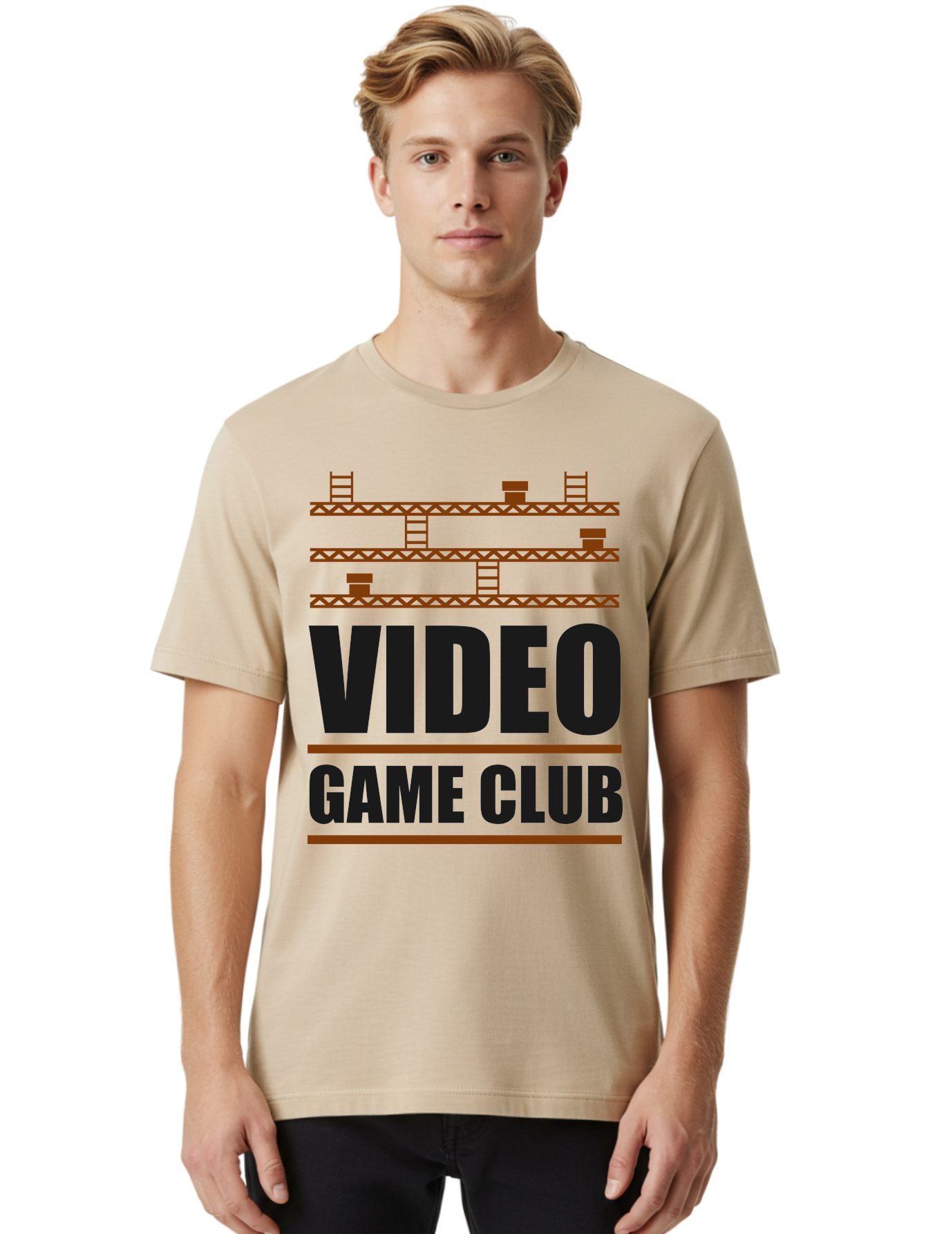 Video-Game-Club Men'S Graphic Tee, 100% Cotton, Comfortable Casual Summer Wear, Machine Washable, Video Game Club, Gaming Community, Retro Gaming, Pixel Art, Ladders, Platforms, Online Gaming Group, Gaming Culture -  Aaa665
