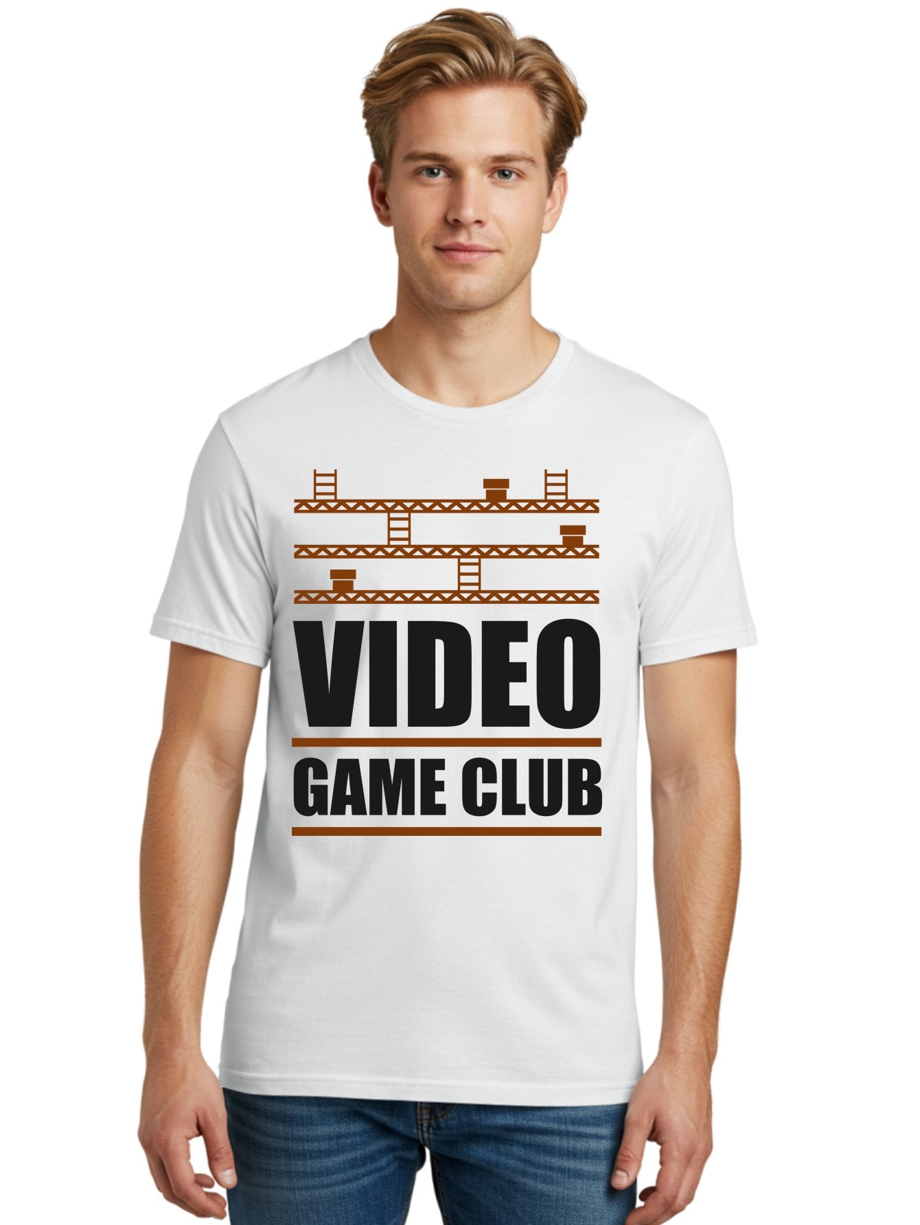 Video-Game-Club Men'S Graphic Tee, 100% Cotton, Comfortable Casual Summer Wear, Machine Washable, Video Game Club, Gaming Community, Retro Gaming, Pixel Art, Ladders, Platforms, Online Gaming Group, Gaming Culture -  Aaa665 23