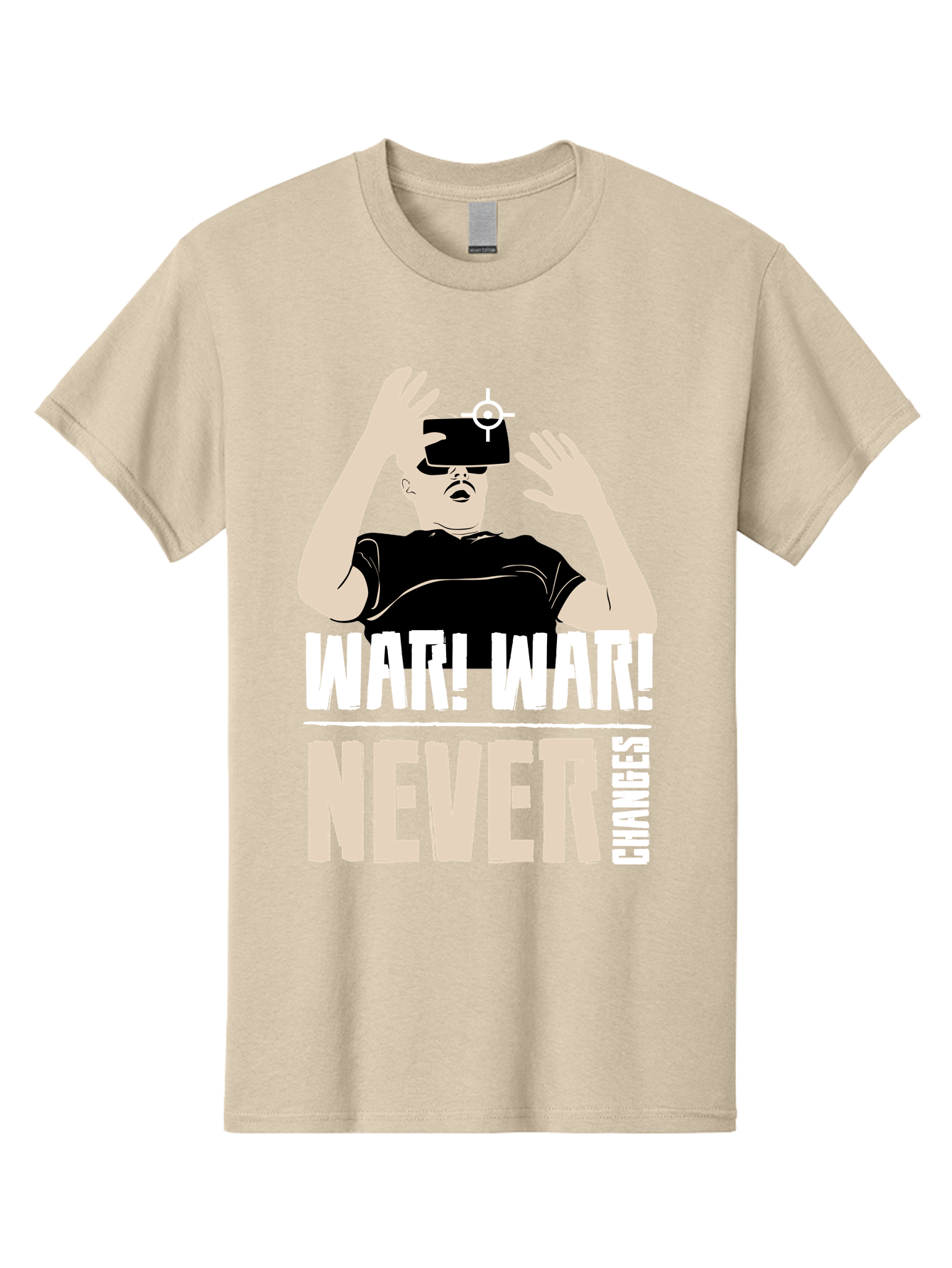 War-War-Never-Changes Men'S Graphic Tee, 100% Cotton, Comfortable Casual Summer Wear, Machine Washable, Man Wearing Vr Headset, Futuristic Technology, Gaming Experience, Immersive Reality, Bold Typography, Contrasting Colors, -  Aaa666 27