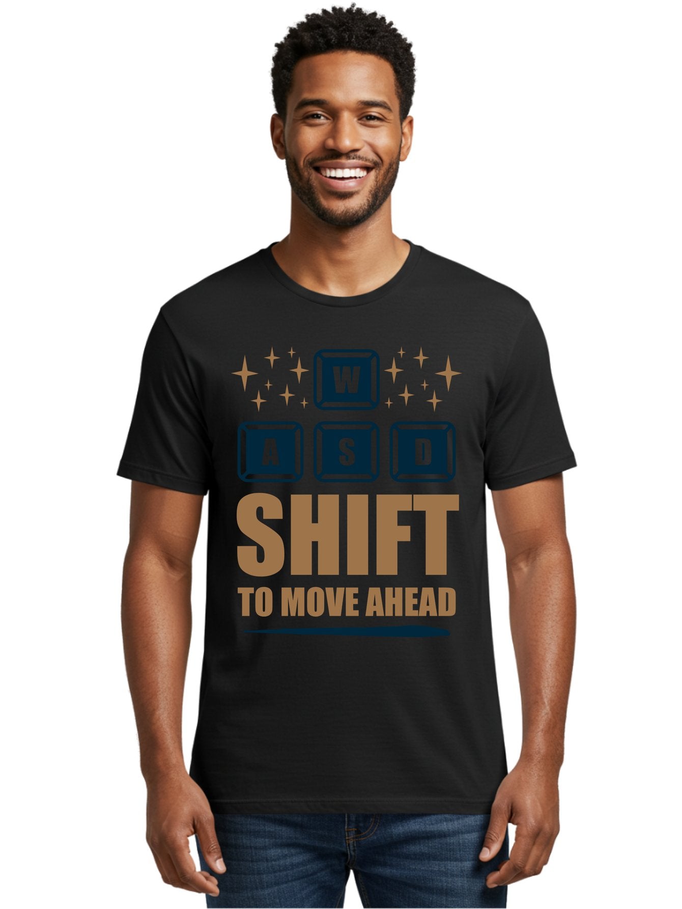 Wasd-Shift-To-Move-Ahead Men'S Graphic Tee, 100% Cotton, Comfortable Casual Summer Wear, Machine Washable, Gaming Keyboard Controls, Wasd Keys, Shift Key, Gaming Tips, Move Ahead, Progress, Gaming Movement, Keyboard Shortcuts, Gaming Advice -  Aaa667 16