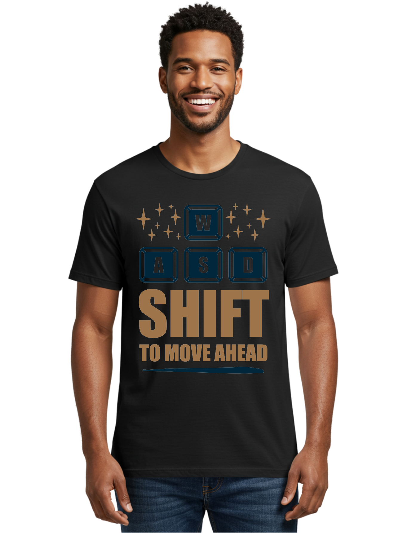 Wasd-Shift-To-Move-Ahead Men'S Graphic Tee, 100% Cotton, Comfortable Casual Summer Wear, Machine Washable, Gaming Keyboard Controls, Wasd Keys, Shift Key, Gaming Tips, Move Ahead, Progress, Gaming Movement, Keyboard Shortcuts, Gaming Advice -  Aaa667