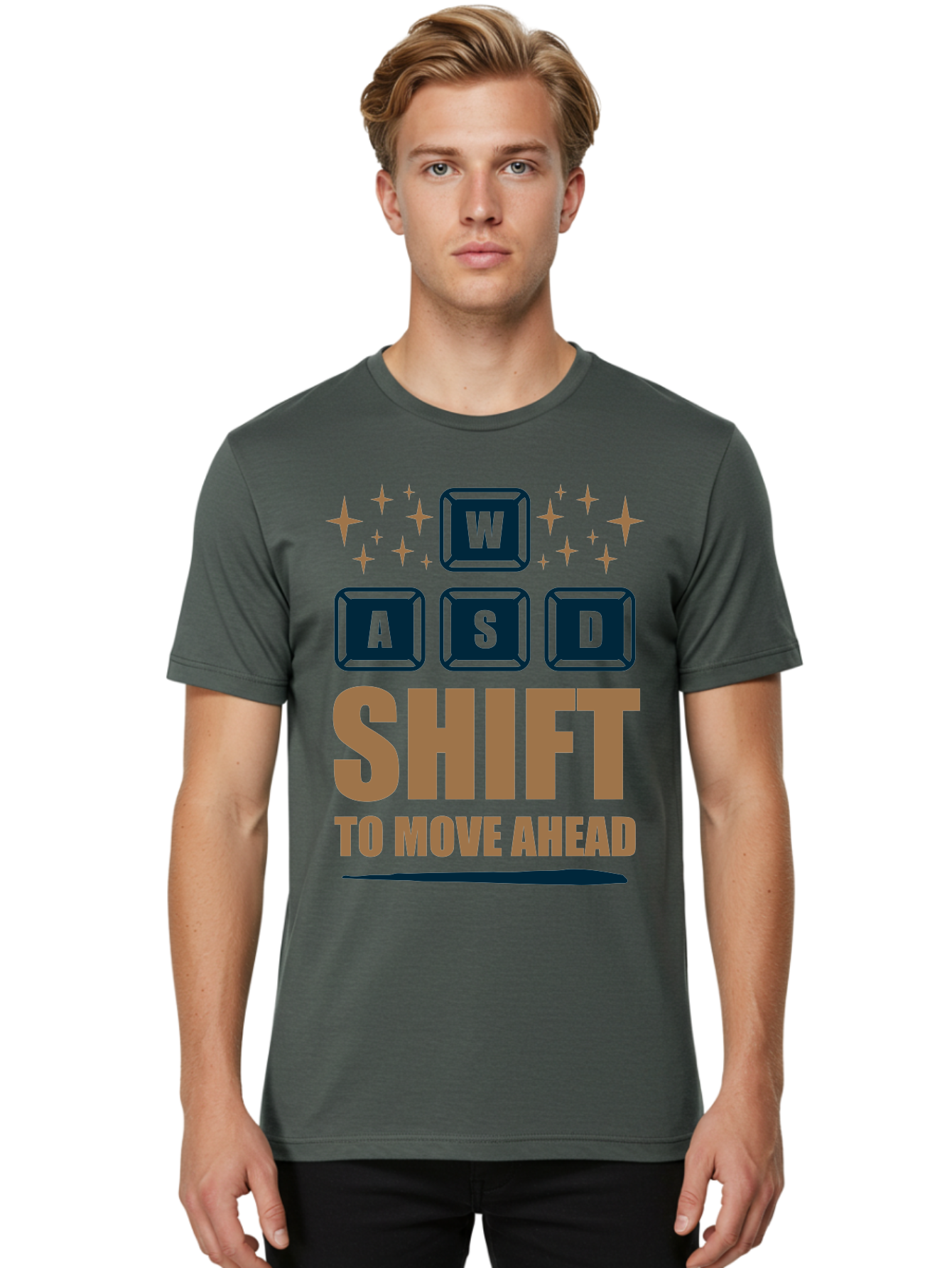Wasd-Shift-To-Move-Ahead Men'S Graphic Tee, 100% Cotton, Comfortable Casual Summer Wear, Machine Washable, Gaming Keyboard Controls, Wasd Keys, Shift Key, Gaming Tips, Move Ahead, Progress, Gaming Movement, Keyboard Shortcuts, Gaming Advice -  Aaa667 4