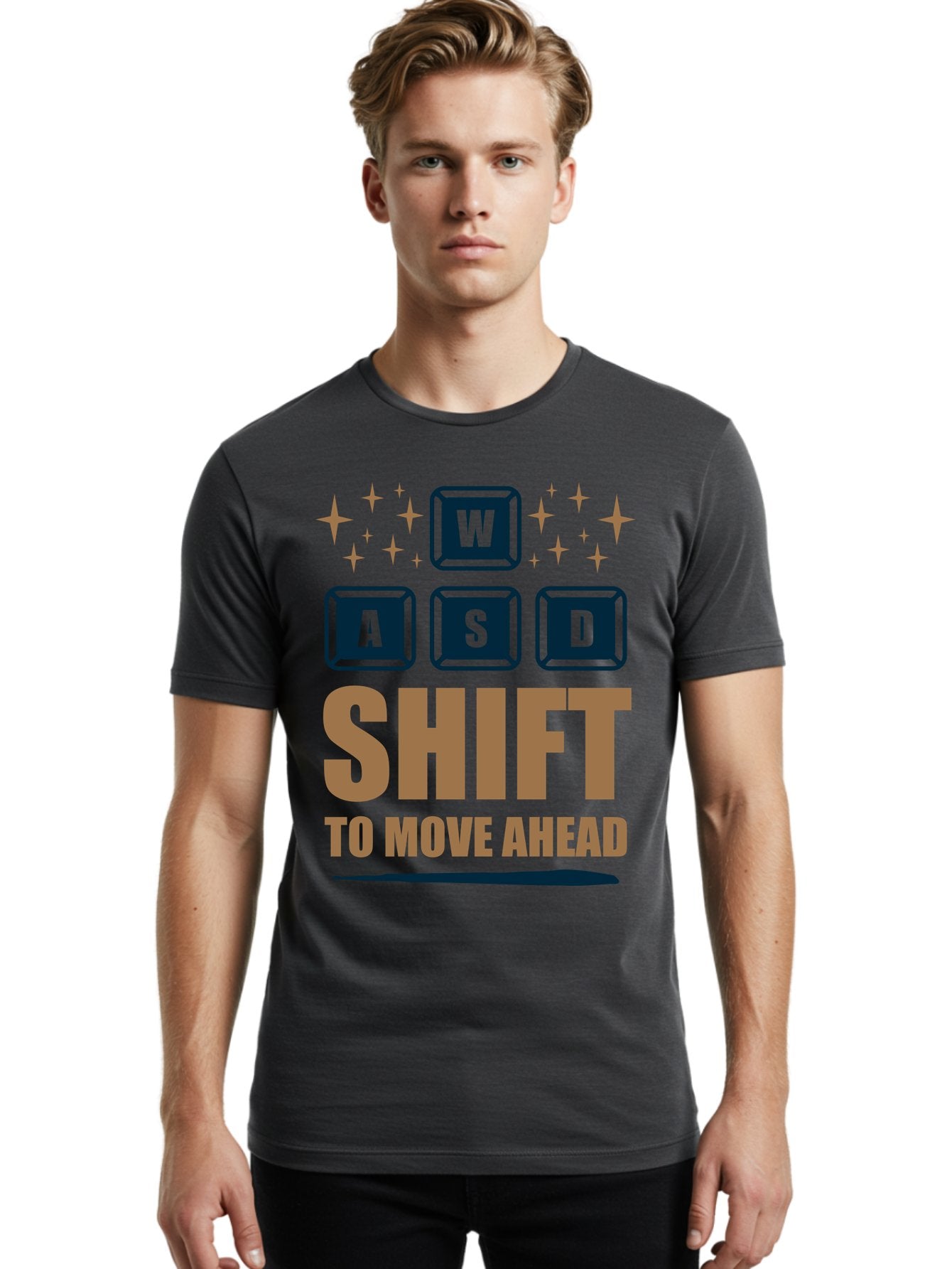 Wasd-Shift-To-Move-Ahead Men'S Graphic Tee, 100% Cotton, Comfortable Casual Summer Wear, Machine Washable, Gaming Keyboard Controls, Wasd Keys, Shift Key, Gaming Tips, Move Ahead, Progress, Gaming Movement, Keyboard Shortcuts, Gaming Advice -  Aaa667 17