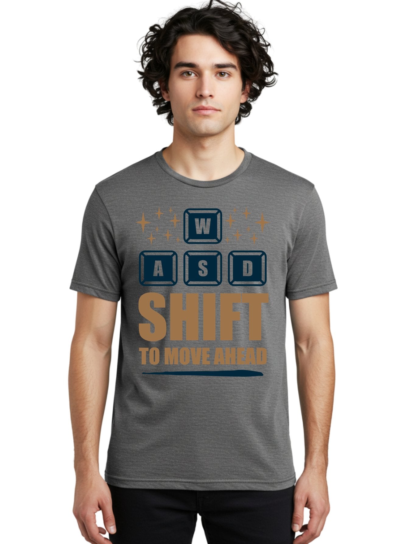 Wasd-Shift-To-Move-Ahead Men'S Graphic Tee, 100% Cotton, Comfortable Casual Summer Wear, Machine Washable, Gaming Keyboard Controls, Wasd Keys, Shift Key, Gaming Tips, Move Ahead, Progress, Gaming Movement, Keyboard Shortcuts, Gaming Advice -  Aaa667 24