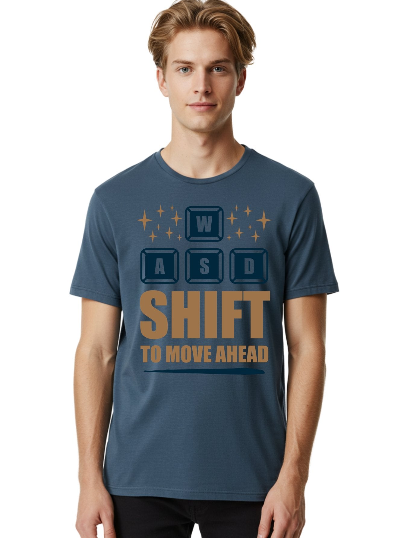 Wasd-Shift-To-Move-Ahead Men'S Graphic Tee, 100% Cotton, Comfortable Casual Summer Wear, Machine Washable, Gaming Keyboard Controls, Wasd Keys, Shift Key, Gaming Tips, Move Ahead, Progress, Gaming Movement, Keyboard Shortcuts, Gaming Advice -  Aaa667 25