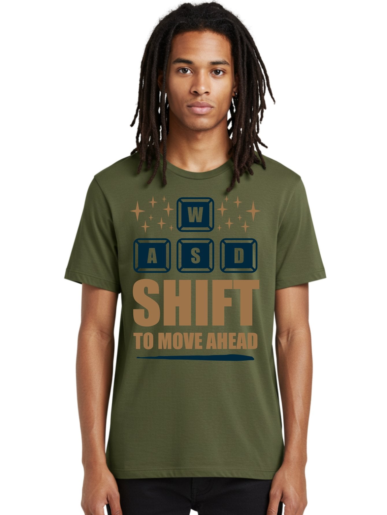 Wasd-Shift-To-Move-Ahead Men'S Graphic Tee, 100% Cotton, Comfortable Casual Summer Wear, Machine Washable, Gaming Keyboard Controls, Wasd Keys, Shift Key, Gaming Tips, Move Ahead, Progress, Gaming Movement, Keyboard Shortcuts, Gaming Advice -  Aaa667 21