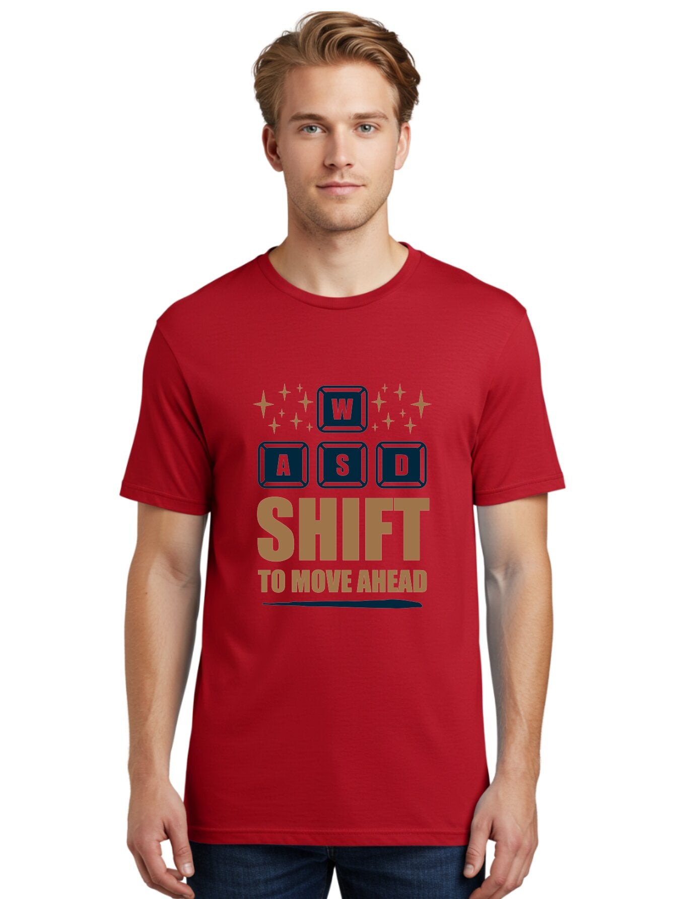 Wasd-Shift-To-Move-Ahead Men'S Graphic Tee, 100% Cotton, Comfortable Casual Summer Wear, Machine Washable, Gaming Keyboard Controls, Wasd Keys, Shift Key, Gaming Tips, Move Ahead, Progress, Gaming Movement, Keyboard Shortcuts, Gaming Advice -  Aaa667 30