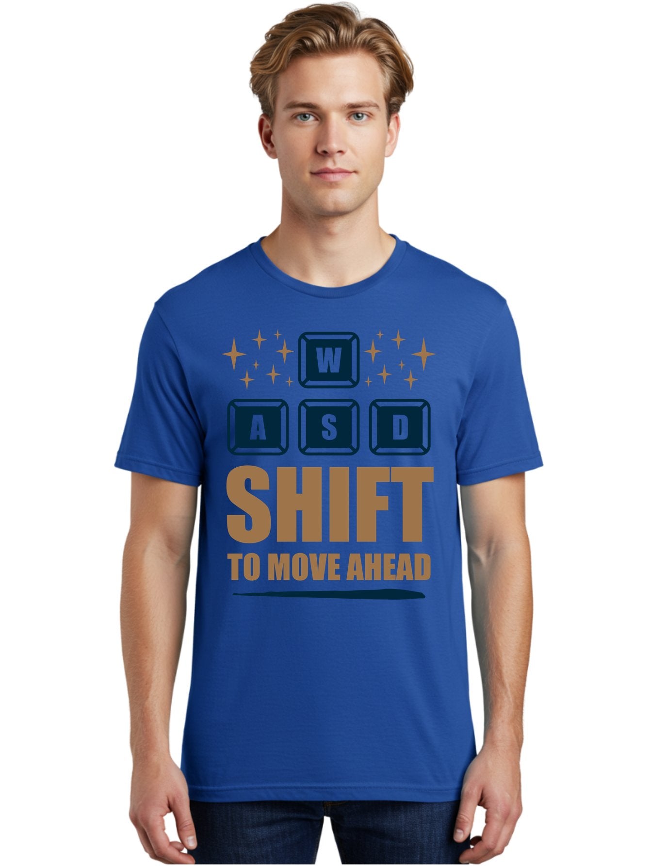 Wasd-Shift-To-Move-Ahead Men'S Graphic Tee, 100% Cotton, Comfortable Casual Summer Wear, Machine Washable, Gaming Keyboard Controls, Wasd Keys, Shift Key, Gaming Tips, Move Ahead, Progress, Gaming Movement, Keyboard Shortcuts, Gaming Advice -  Aaa667 22