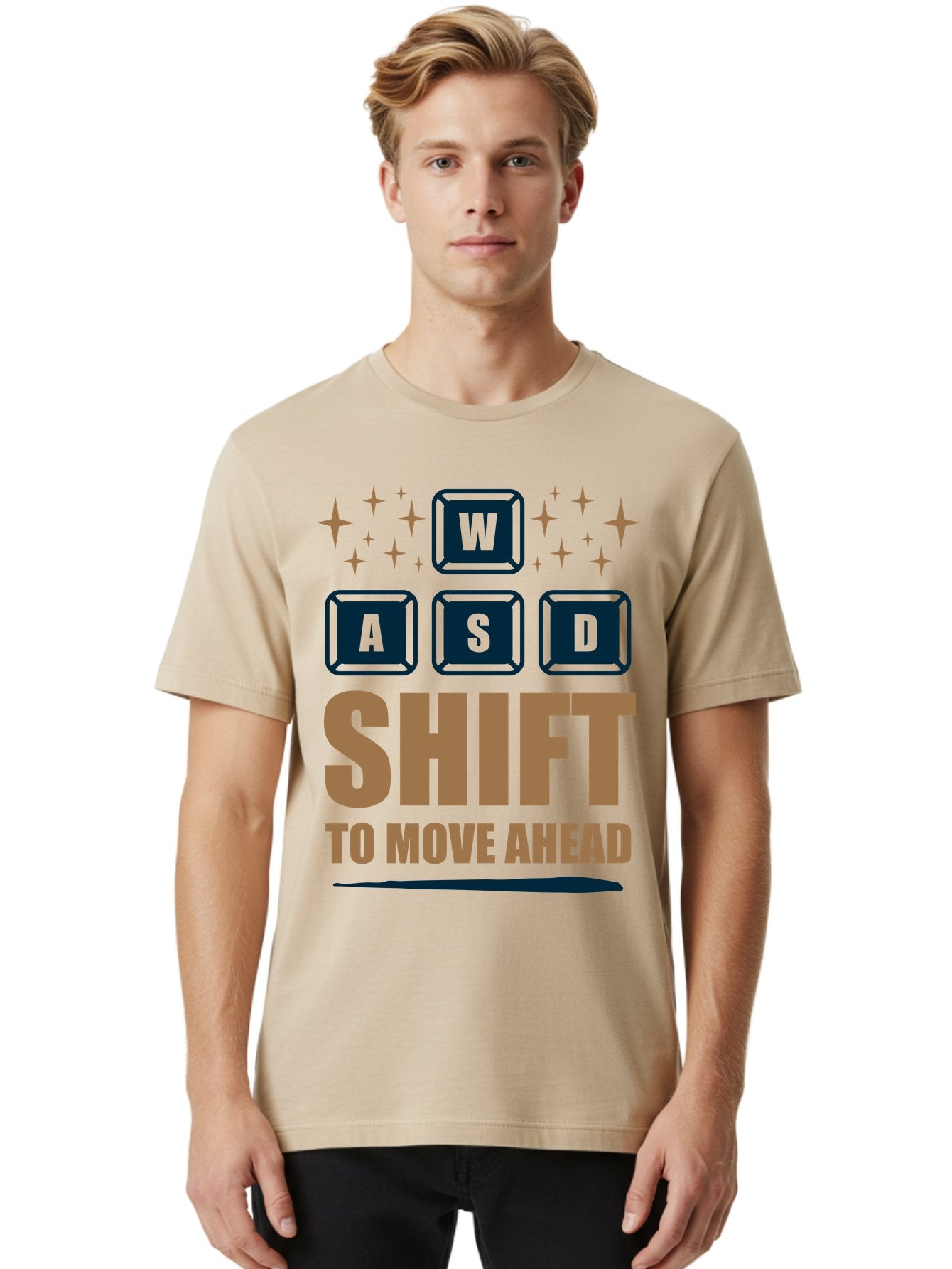 Wasd-Shift-To-Move-Ahead Men'S Graphic Tee, 100% Cotton, Comfortable Casual Summer Wear, Machine Washable, Gaming Keyboard Controls, Wasd Keys, Shift Key, Gaming Tips, Move Ahead, Progress, Gaming Movement, Keyboard Shortcuts, Gaming Advice -  Aaa667 20