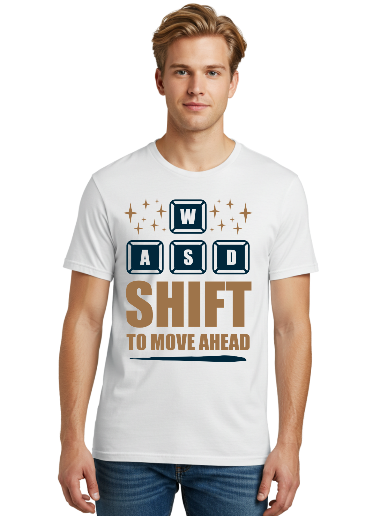 Wasd-Shift-To-Move-Ahead Men'S Graphic Tee, 100% Cotton, Comfortable Casual Summer Wear, Machine Washable, Gaming Keyboard Controls, Wasd Keys, Shift Key, Gaming Tips, Move Ahead, Progress, Gaming Movement, Keyboard Shortcuts, Gaming Advice -  Aaa667 30