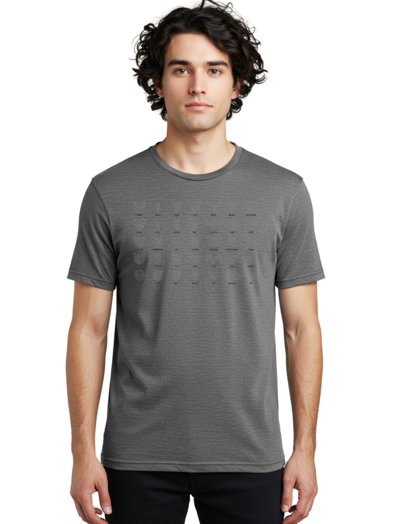 Animal-Silhouettes Men'S Graphic Tee, 100% Cotton, Comfortable Casual Summer Wear, Machine Washable, Animal Heads, Wildlife Illustrations, Mammal Faces, Fauna Silhouettes, Animal Profiles, Zoological Graphics, Wildlife Art, Animal Designs, -  Aaa669 24