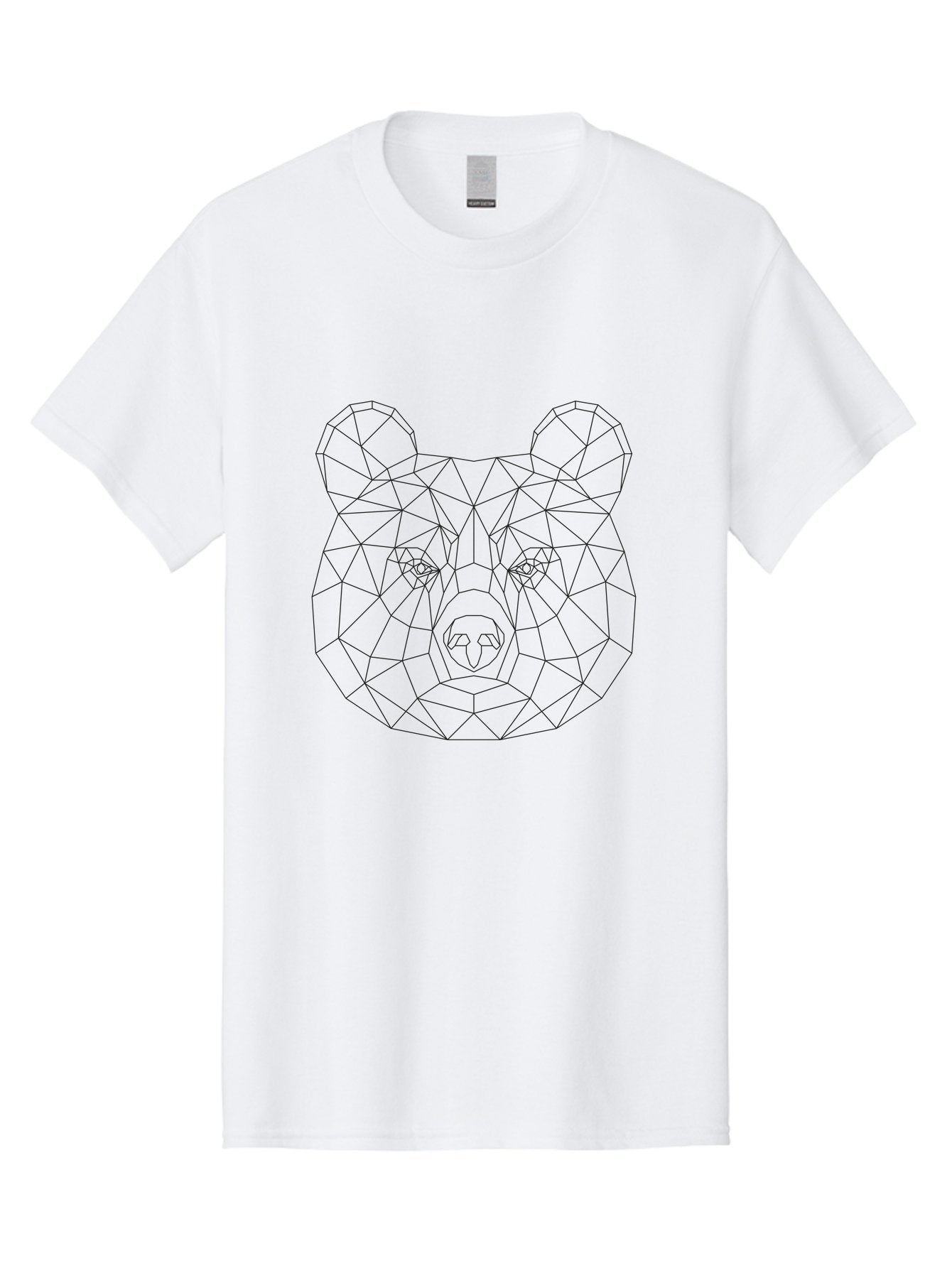 Bear-Head Men'S Graphic Tee, 100% Cotton, Comfortable Casual Summer Wear, Machine Washable, Geometric Bear, Low-Poly Art, Wireframe Design, Animal Graphics, Modern Illustration, Futuristic Style, Minimalist Art, Digital Graphics -  Aaa670