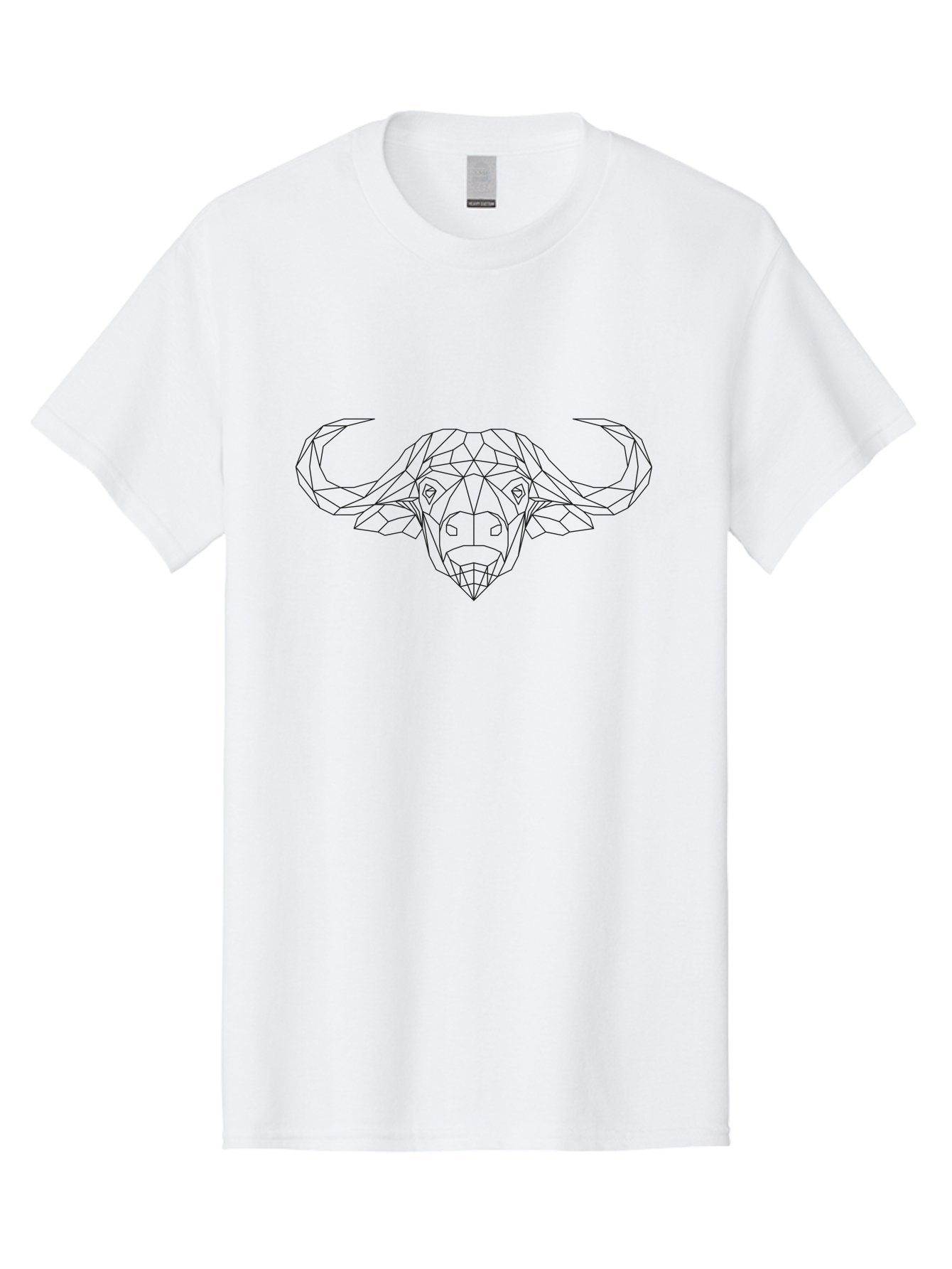 Bull-Head Men'S Graphic Tee, 100% Cotton, Comfortable Casual Summer Wear, Machine Washable, Geometric Bull Head, Minimalist Design, Modern Art, Low Poly Style, Black Outline, Abstract Animal, Futuristic Illustration, Bull Face -  Aaa675