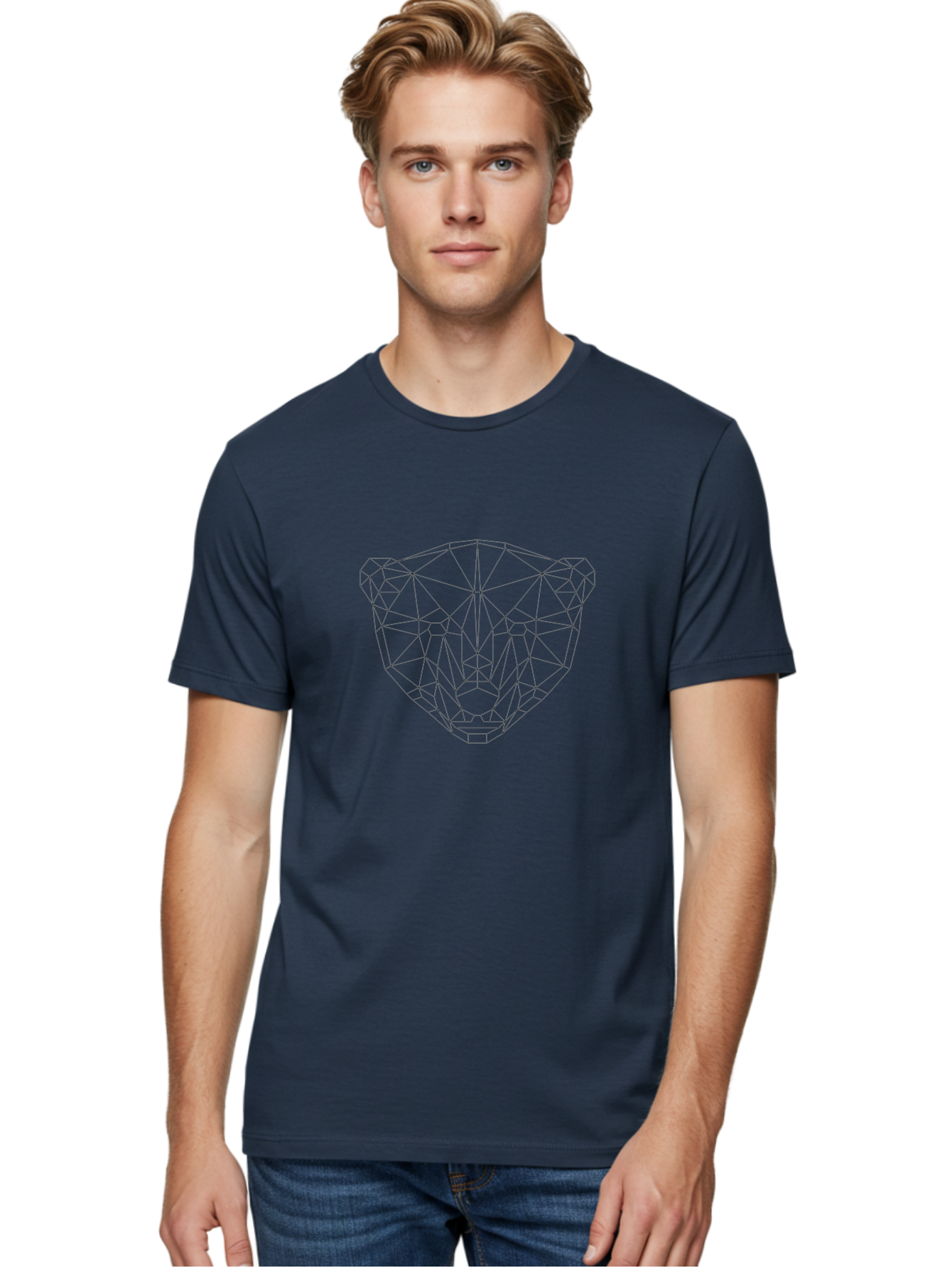 Diamond-1 Men'S Graphic Tee, 100% Cotton, Comfortable Casual Summer Wear, Machine Washable, Geometric Bear Face, Low Poly Art, Minimalist Design, Black Lines, Polygon Shapes, Modern Illustration, Stylized Bear, Digital Art, Simple Shapes -  Aaa678 20