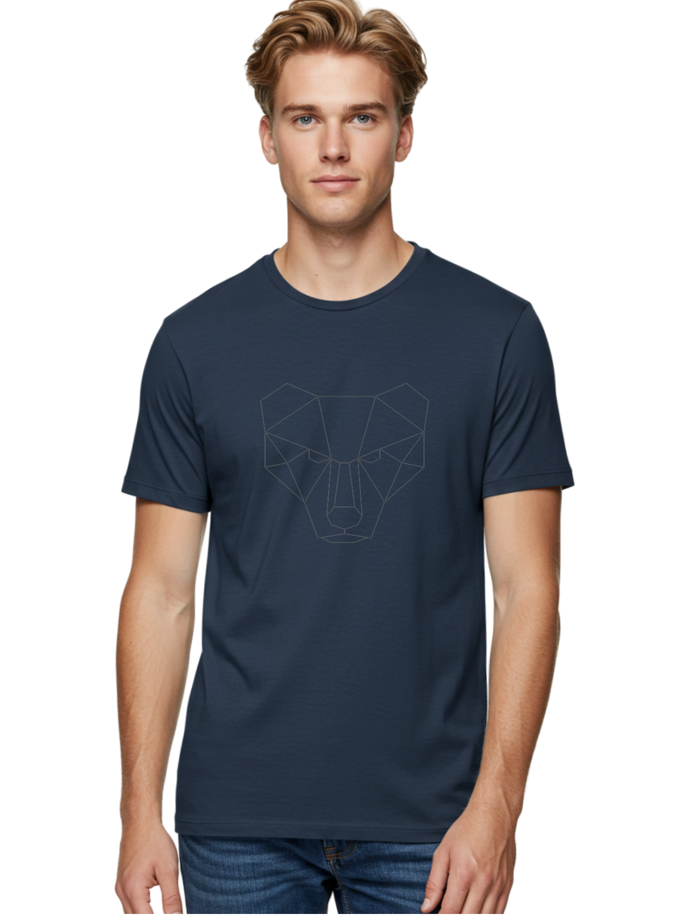 Geometric-Bear-Head-1 Men'S Graphic Tee, 100% Cotton, Comfortable Casual Summer Wear, Machine Washable, Geometric Bear, Polygonal Art, Low Poly Design, Minimalist Illustration, Black And White Graphic, Modern Animal Art, Angular Shapes, -  Aaa681 20