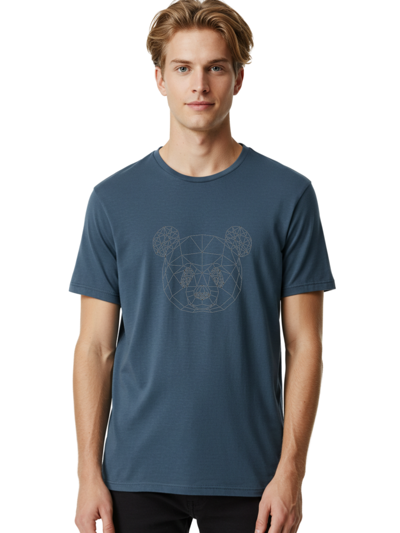 Geometric-Bear-Head-3 Men'S Graphic Tee, 100% Cotton, Comfortable Casual Summer Wear, Machine Washable, Geometric Bear Head, Wireframe Design, Low Poly Art, Modern Animal Illustration, Minimalist Style, Black Lines, Polygonal Shape, -  Aaa683 12