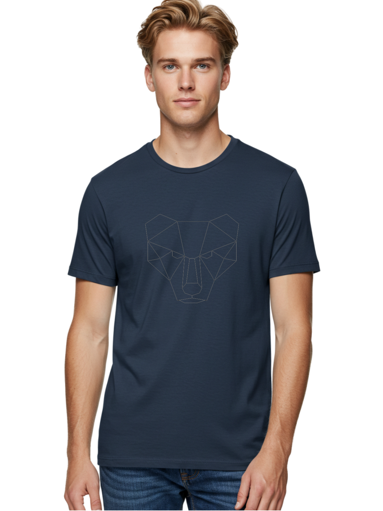 Geometric-Bear-Head Men'S Graphic Tee, 100% Cotton, Comfortable Casual Summer Wear, Machine Washable, Geometric Bear, Low Poly Art, Animal Face, Modern Design, Minimalist Style, Black Lines, Polygonal Shape, Abstract Representation, -  Aaa684 20
