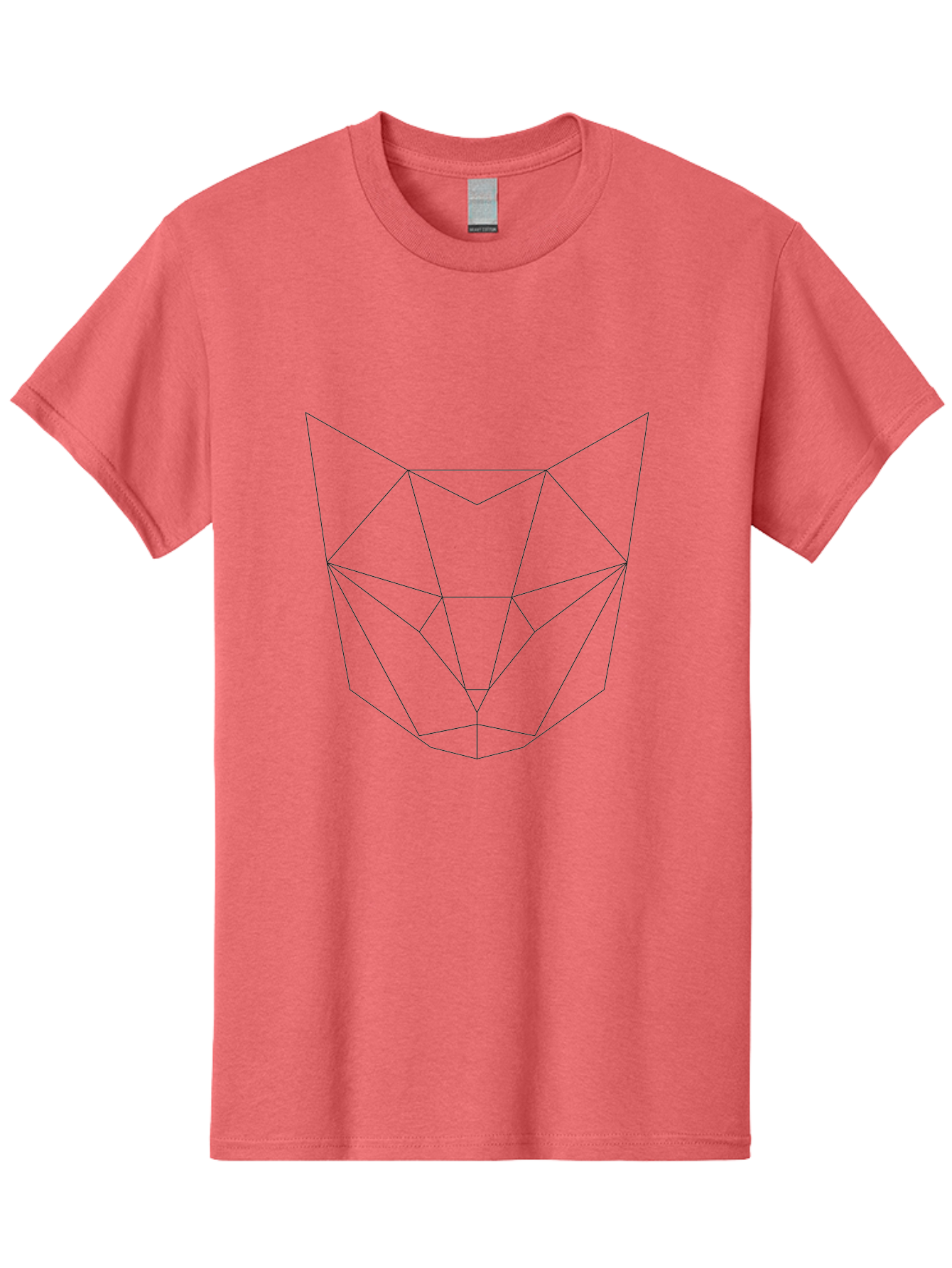 Geometric-Cat-Face Men'S Graphic Tee, 100% Cotton, Comfortable Casual Summer Wear, Machine Washable, Geometric Wolf Head, Low Poly Art, Minimalist Design, Black Lines, Polygonal Shape, Modern Digital Art, Abstract Animal Illustration, -  Aaa689 13