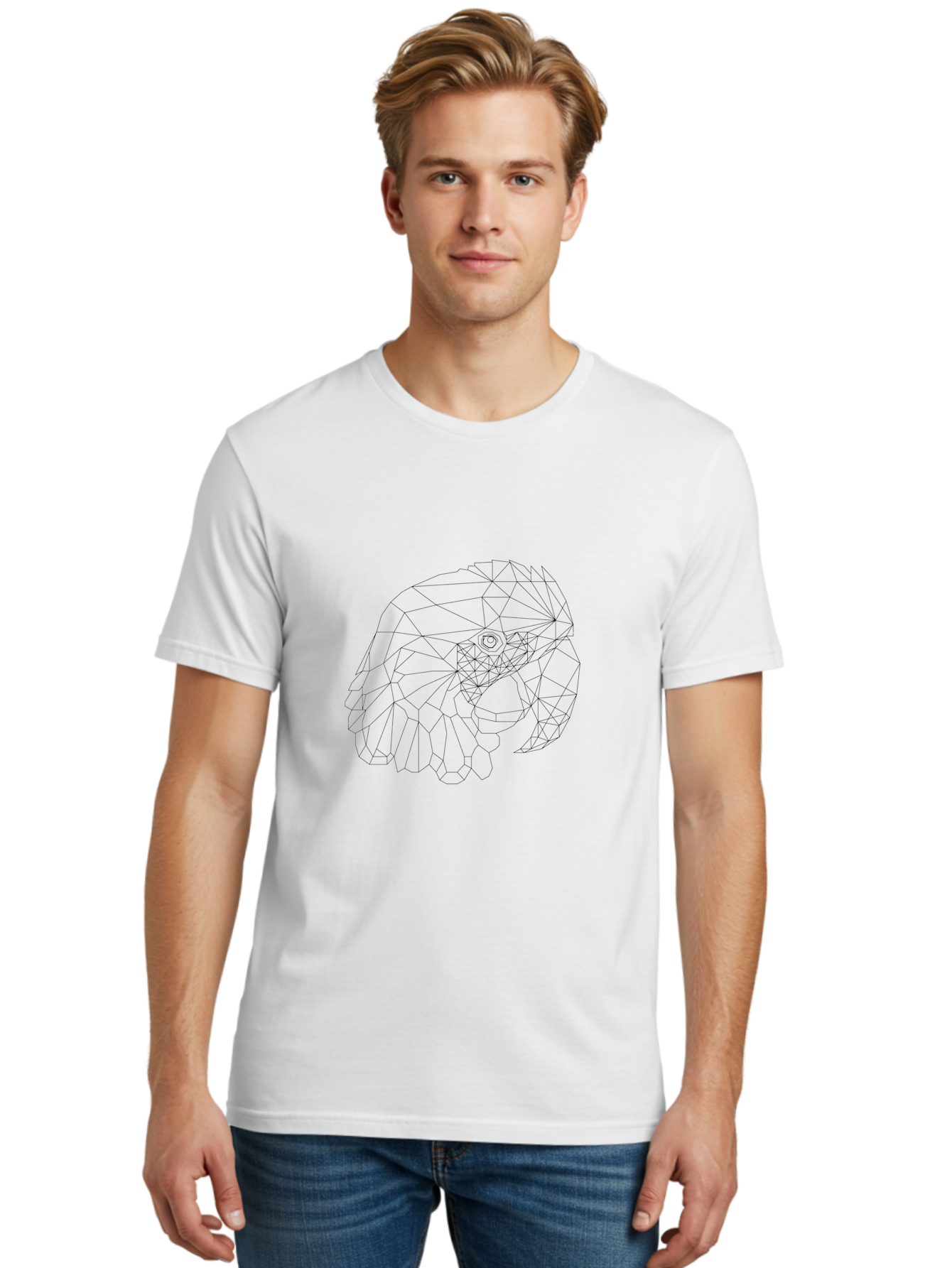 Geometric-Gorilla-Head Men'S Graphic Tee, 100% Cotton, Comfortable Casual Summer Wear, Machine Washable, Geometric Gorilla, Low Poly Art, Stylized Animal, Minimalist Design, Wireframe Illustration, Abstract Gorilla, Modern Art, -  Aaa701 30