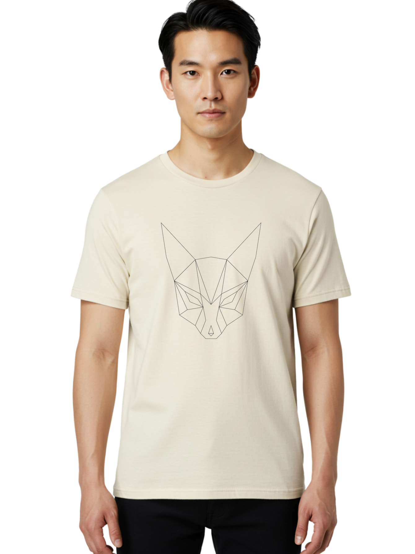 Geometric-Wolf-Head-1 Men'S Graphic Tee, 100% Cotton, Comfortable Casual Summer Wear, Machine Washable, Geometric Wolf, Low Poly Art, Modern Design, Minimalist Style, Wolf Face, Abstract Animal, Futuristic Graphics, Digital Illustration, -  Aaa713