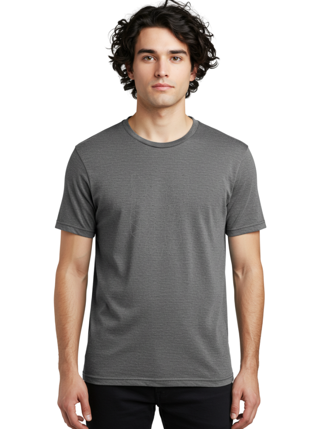 Geometric-Wolf-Head-2 Men'S Graphic Tee, 100% Cotton, Comfortable Casual Summer Wear, Machine Washable, Geometric Wolf, Wolf Head, Modern Art, Low Poly, Minimalist Design, Animal Face, Futuristic Style, Polygon Art, Wireframe -  Aaa714 24