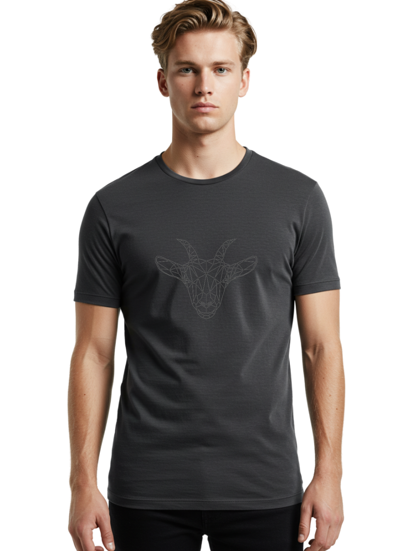 Goat-Head Men'S Graphic Tee, 100% Cotton, Comfortable Casual Summer Wear, Machine Washable, Geometric Goat Head, Polygonal Art, Wireframe Design, Abstract Animal, Modern Illustration, Futuristic Style, Minimalist Graphics, Digital Art -  Aaa720 8