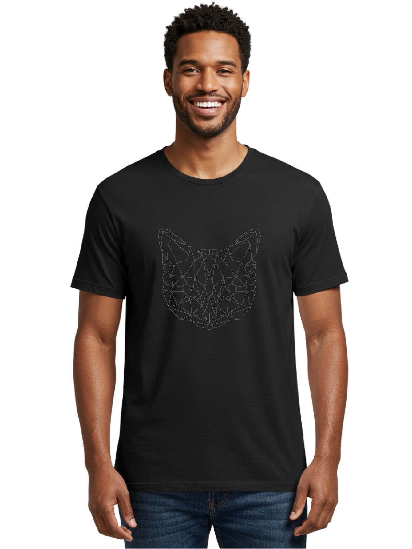 Low-Poly-Cat-Face Men'S Graphic Tee, 100% Cotton, Comfortable Casual Summer Wear, Machine Washable, Low-Poly Cat Face, Geometric Cat Design, Minimalist Cat Illustration, Modern Cat Art, Cat Face Outline, Polygonal Cat Shape, Cat Eyes, -  Aaa725 14