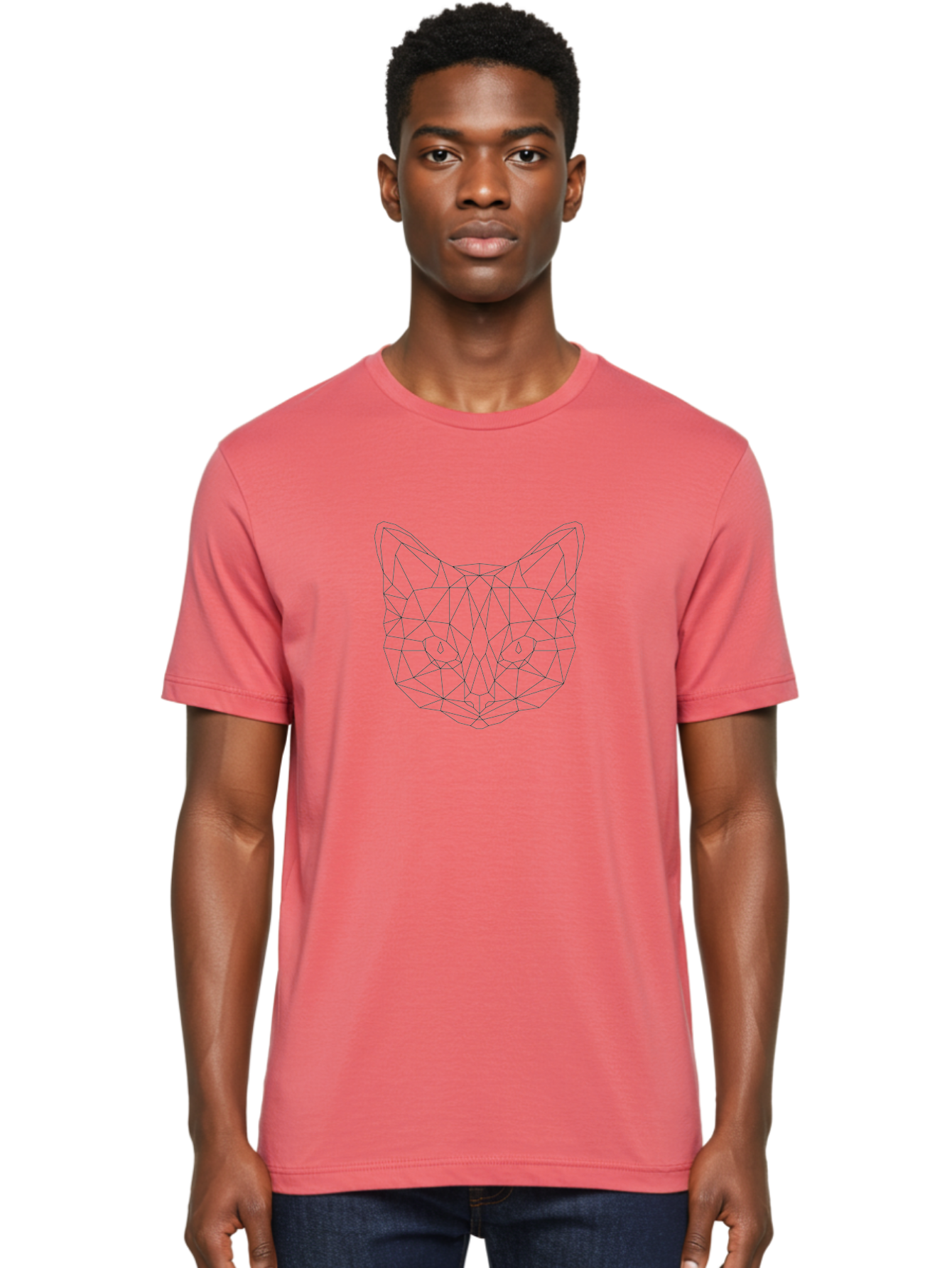 Low-Poly-Cat-Face Men'S Graphic Tee, 100% Cotton, Comfortable Casual Summer Wear, Machine Washable, Low-Poly Cat Face, Geometric Cat Design, Minimalist Cat Illustration, Modern Cat Art, Cat Face Outline, Polygonal Cat Shape, Cat Eyes, -  Aaa725 8