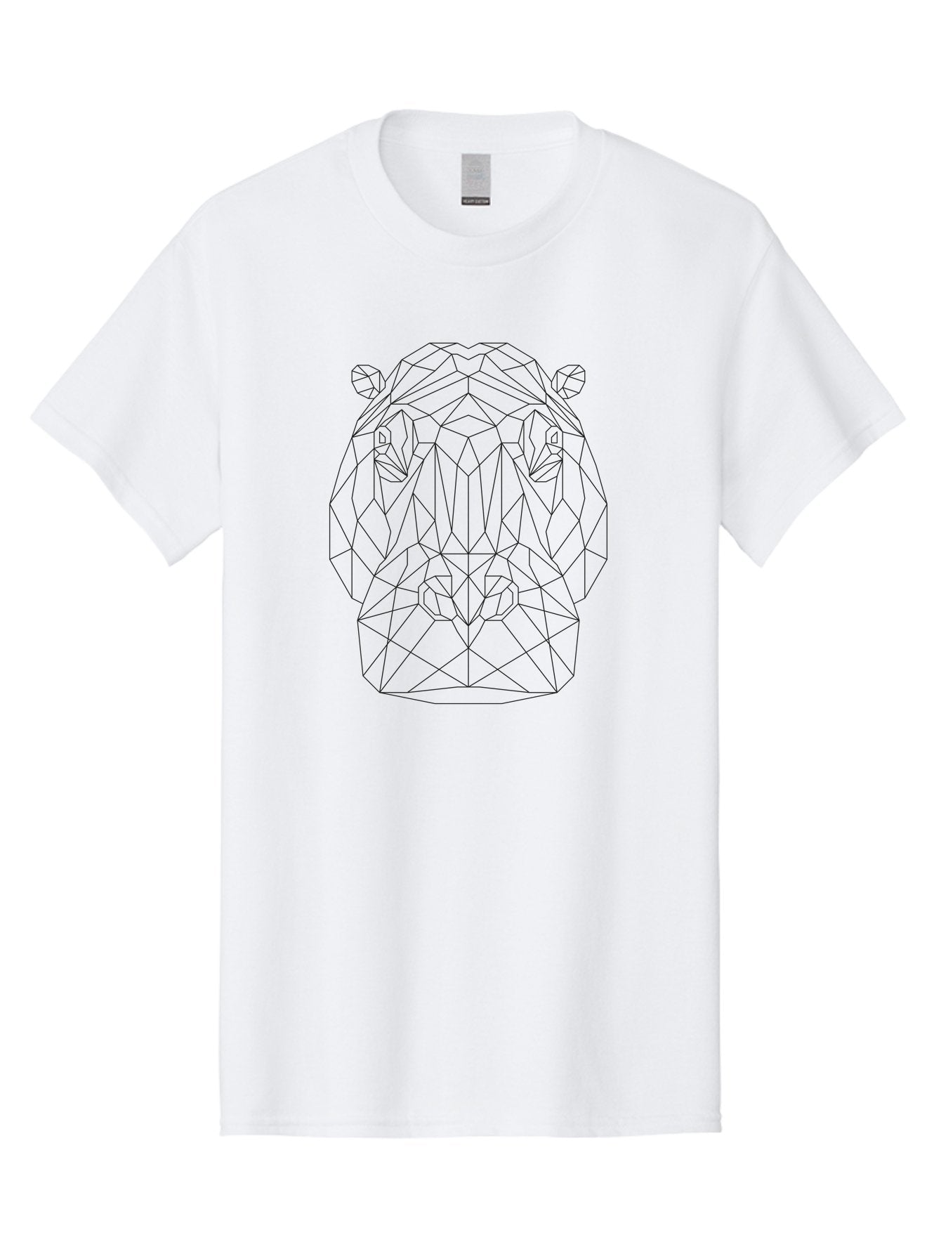 Low-Poly-Hippo-Head Men'S Graphic Tee, 100% Cotton, Comfortable Casual Summer Wear, Machine Washable, Geometric Bear, Linear Art, Minimalist Design, Low Poly Style, Animal Illustration, Abstract Shape, Modern Graphic, Wildlife Silhouette, -  Aaa728