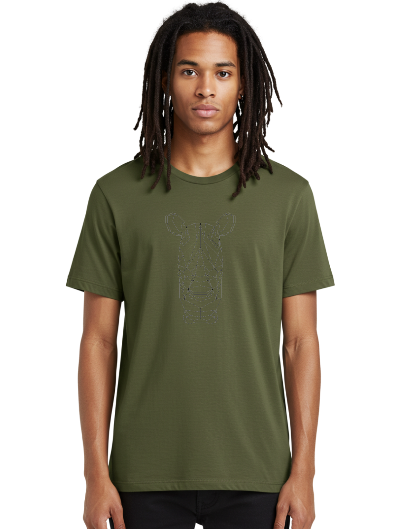 Rhino-Head Men'S Graphic Tee, 100% Cotton, Comfortable Casual Summer Wear, Machine Washable, Rhinoceros Illustration, Wireframe Design, Geometric Facets, Black Outline, Abstract Art, Wildlife Graphics, Polygon Mesh, Minimalist Style, -  Aaa736 16
