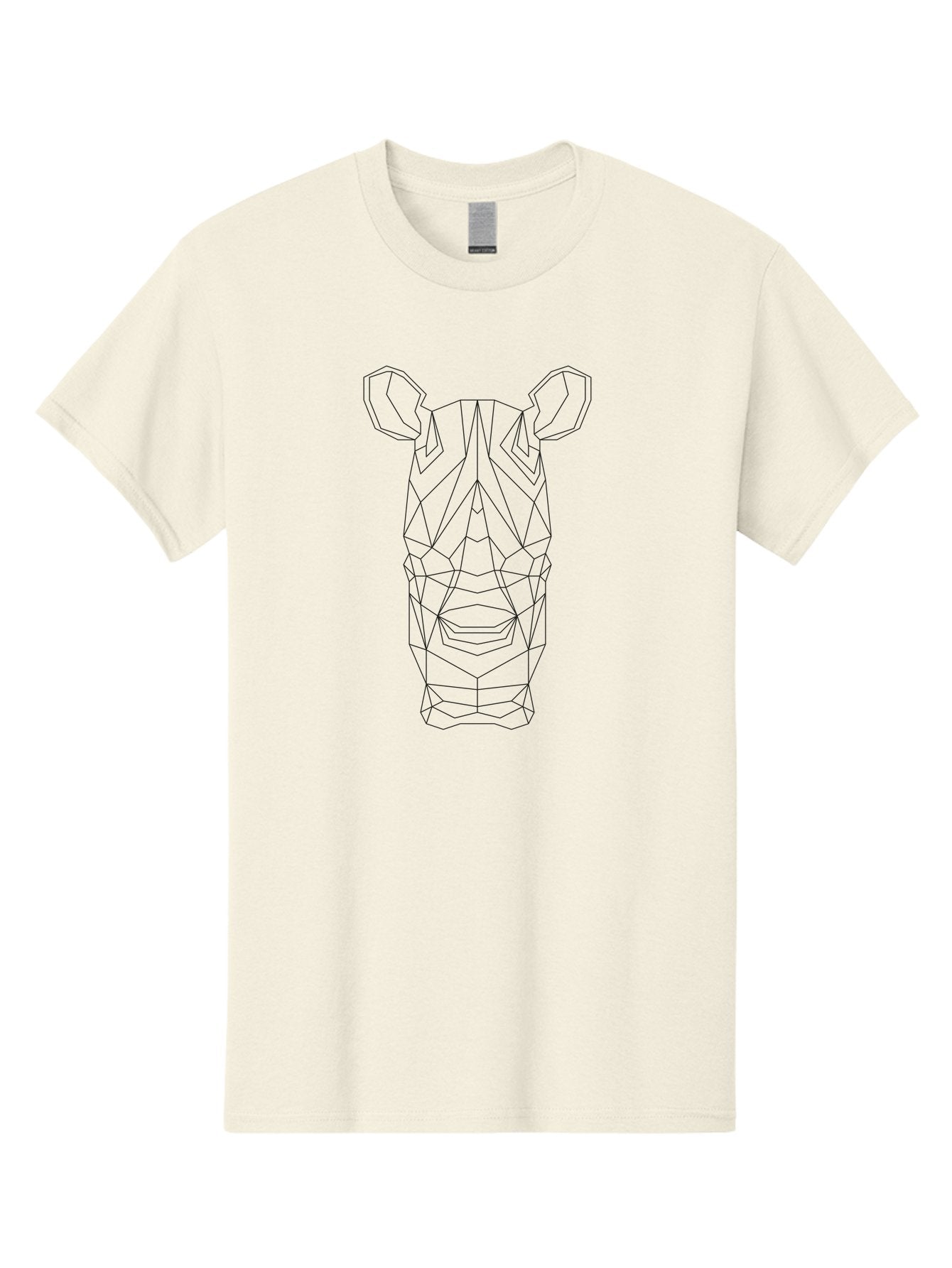 Rhino-Head Men'S Graphic Tee, 100% Cotton, Comfortable Casual Summer Wear, Machine Washable, Rhinoceros Illustration, Wireframe Design, Geometric Facets, Black Outline, Abstract Art, Wildlife Graphics, Polygon Mesh, Minimalist Style, -  Aaa736 10