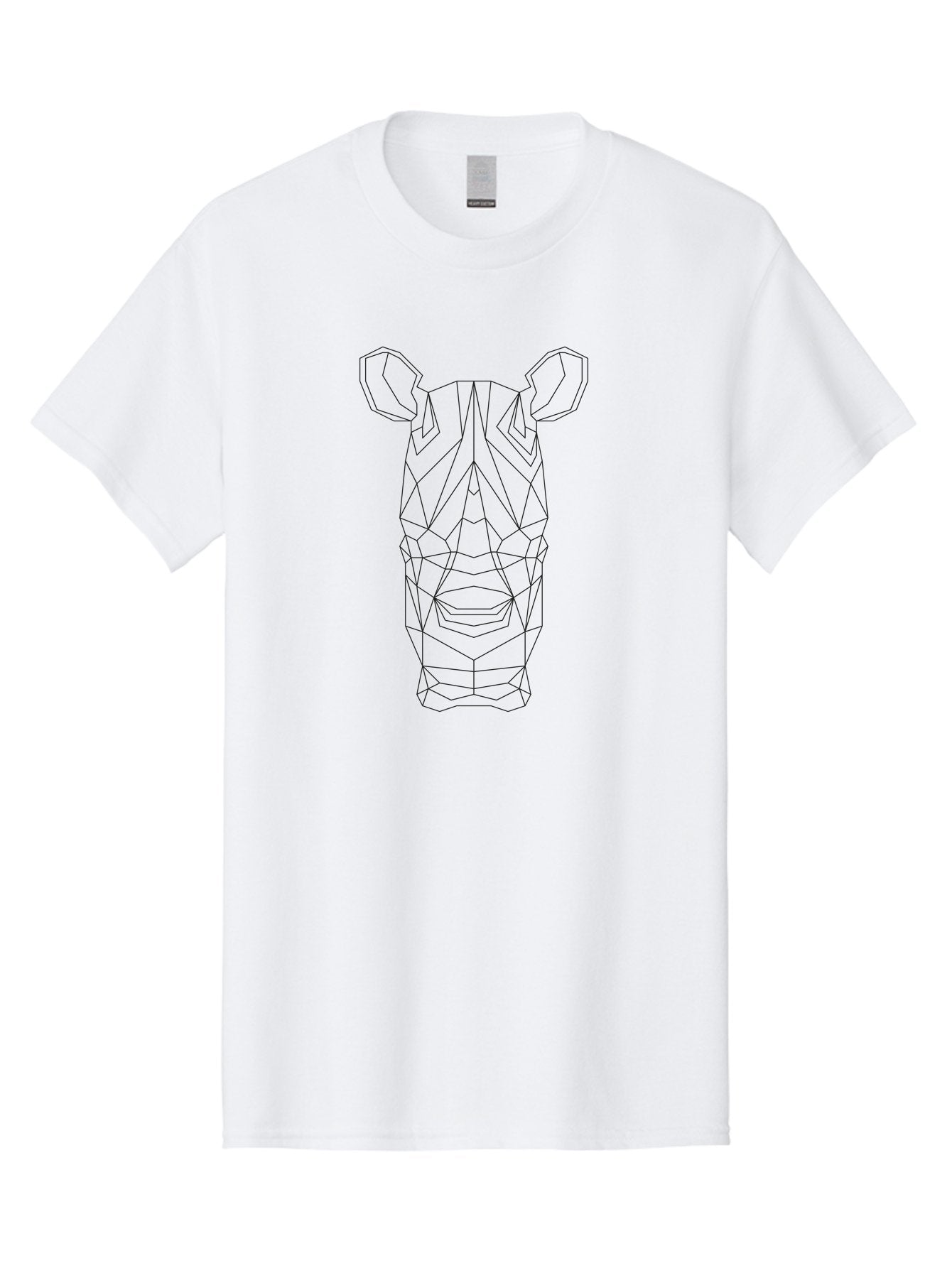Rhino-Head Men'S Graphic Tee, 100% Cotton, Comfortable Casual Summer Wear, Machine Washable, Rhinoceros Illustration, Wireframe Design, Geometric Facets, Black Outline, Abstract Art, Wildlife Graphics, Polygon Mesh, Minimalist Style, -  Aaa736
