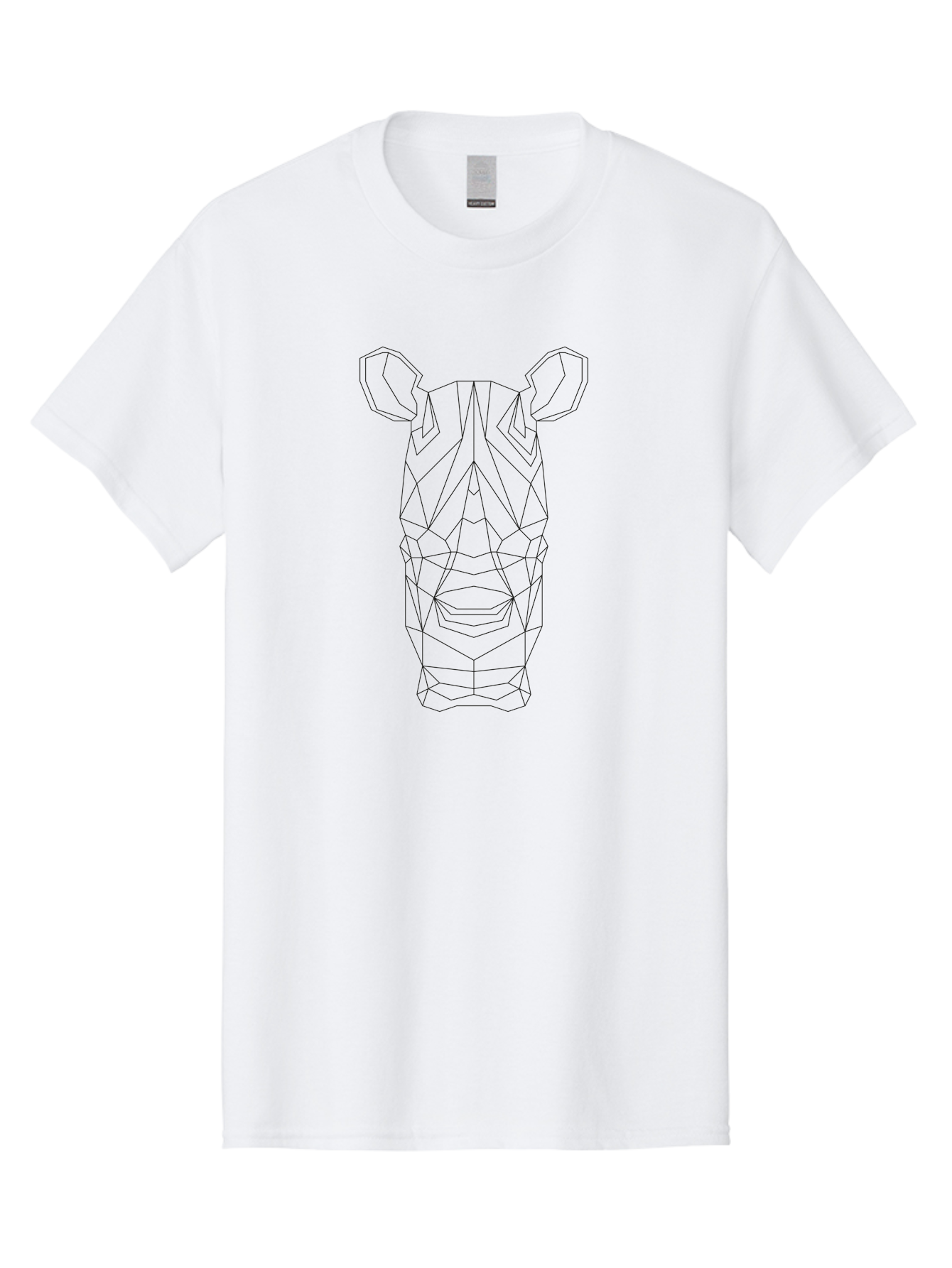 Rhino-Head Men'S Graphic Tee, 100% Cotton, Comfortable Casual Summer Wear, Machine Washable, Rhinoceros Illustration, Wireframe Design, Geometric Facets, Black Outline, Abstract Art, Wildlife Graphics, Polygon Mesh, Minimalist Style, -  Aaa736 29