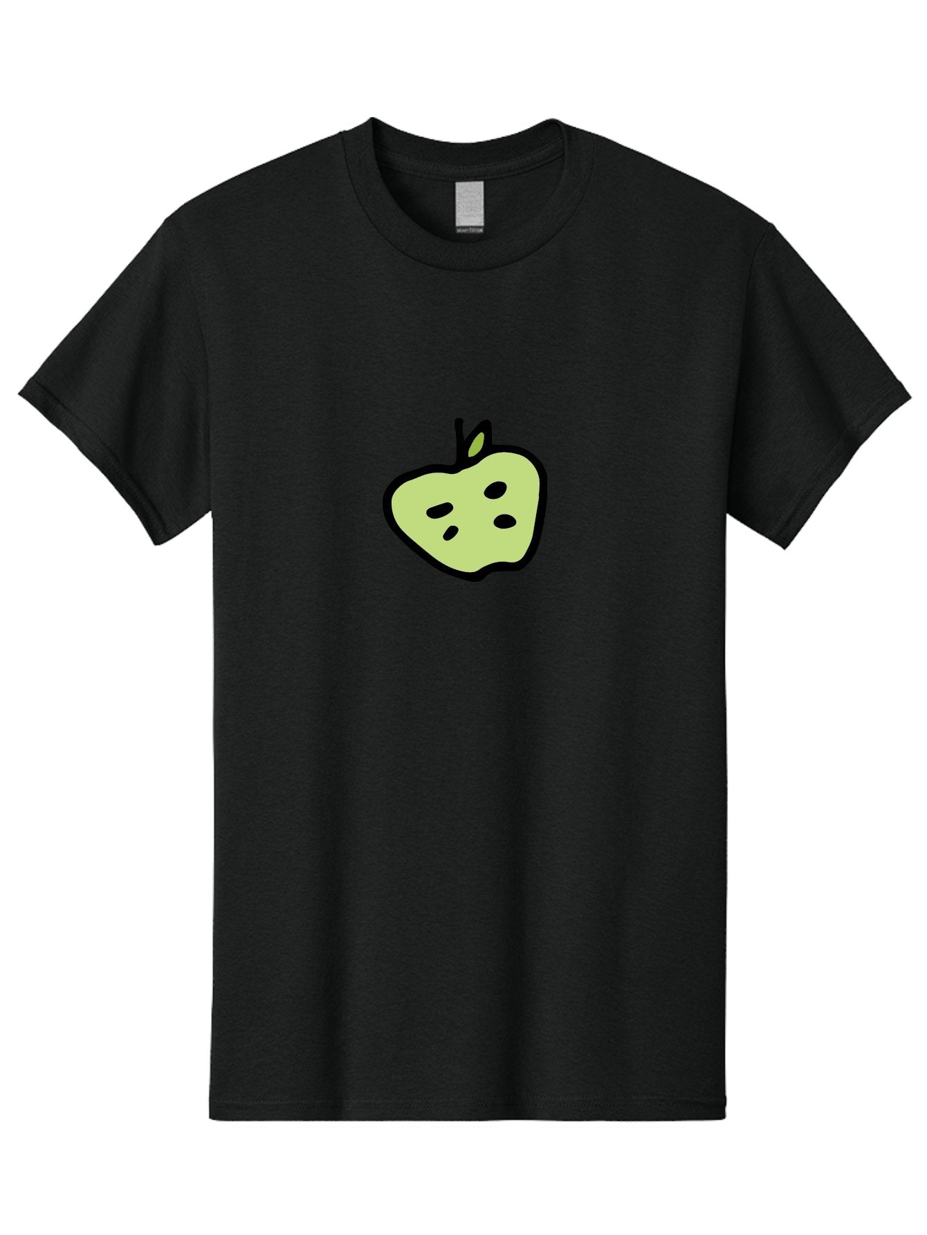 Apple Men'S Graphic Tee, 100% Cotton, Comfortable Casual Summer Wear, Machine Washable, Cartoon Apple, Simple Illustration, Green Apple, Black Outline, Leafy Stem, Seeded Fruit, Digital Art, Cute Design -  Aaa740 7