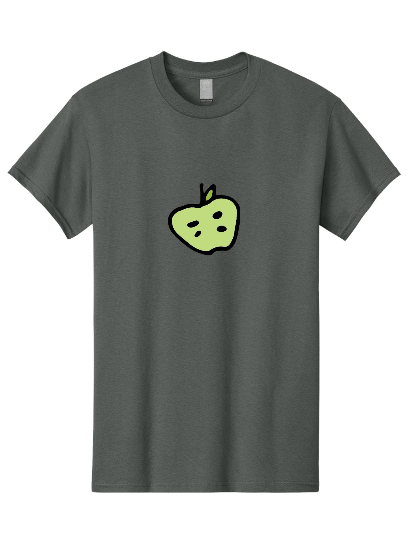 Apple Men'S Graphic Tee, 100% Cotton, Comfortable Casual Summer Wear, Machine Washable, Cartoon Apple, Simple Illustration, Green Apple, Black Outline, Leafy Stem, Seeded Fruit, Digital Art, Cute Design -  Aaa740 10