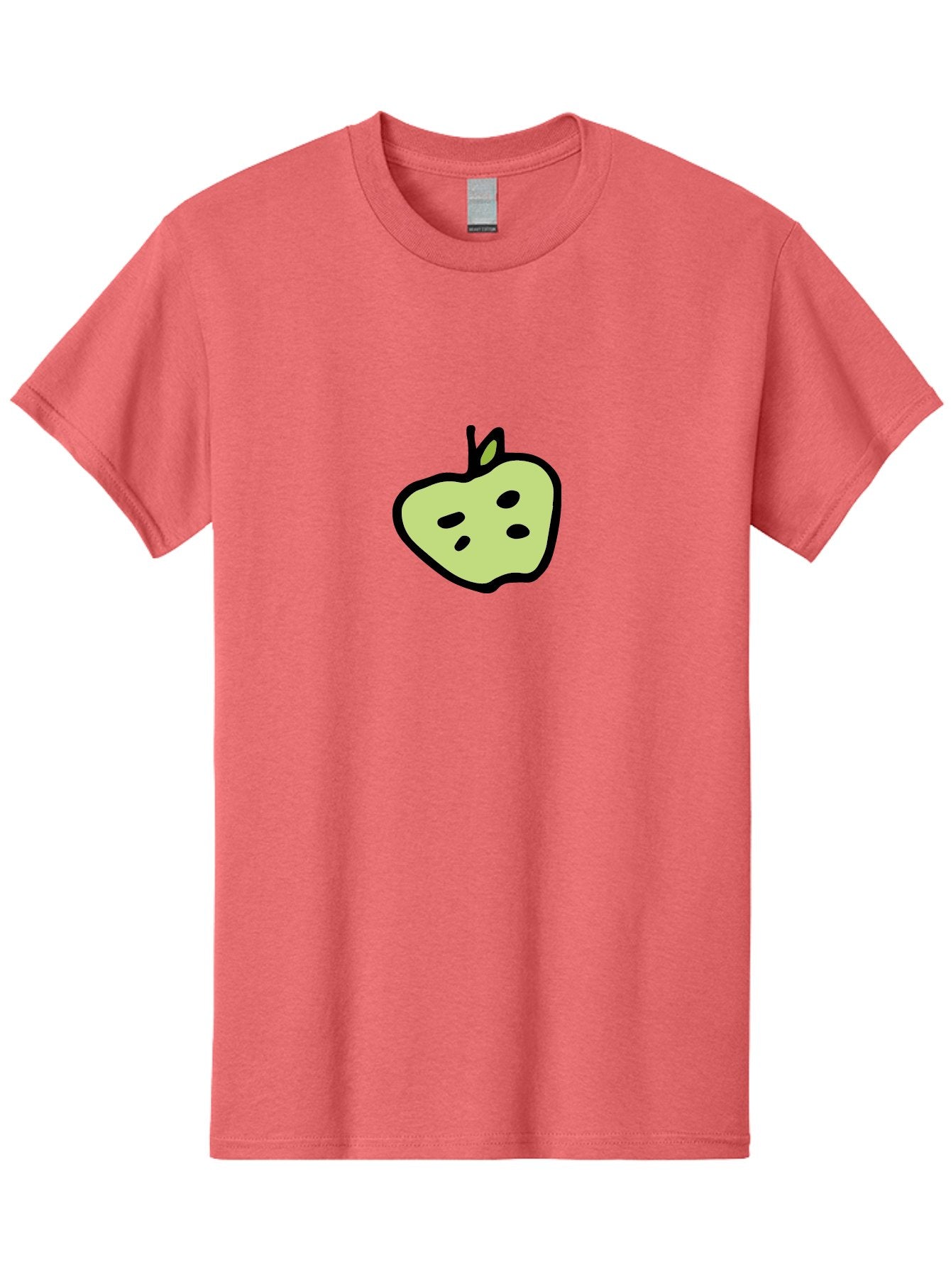 Apple Men'S Graphic Tee, 100% Cotton, Comfortable Casual Summer Wear, Machine Washable, Cartoon Apple, Simple Illustration, Green Apple, Black Outline, Leafy Stem, Seeded Fruit, Digital Art, Cute Design -  Aaa740 5