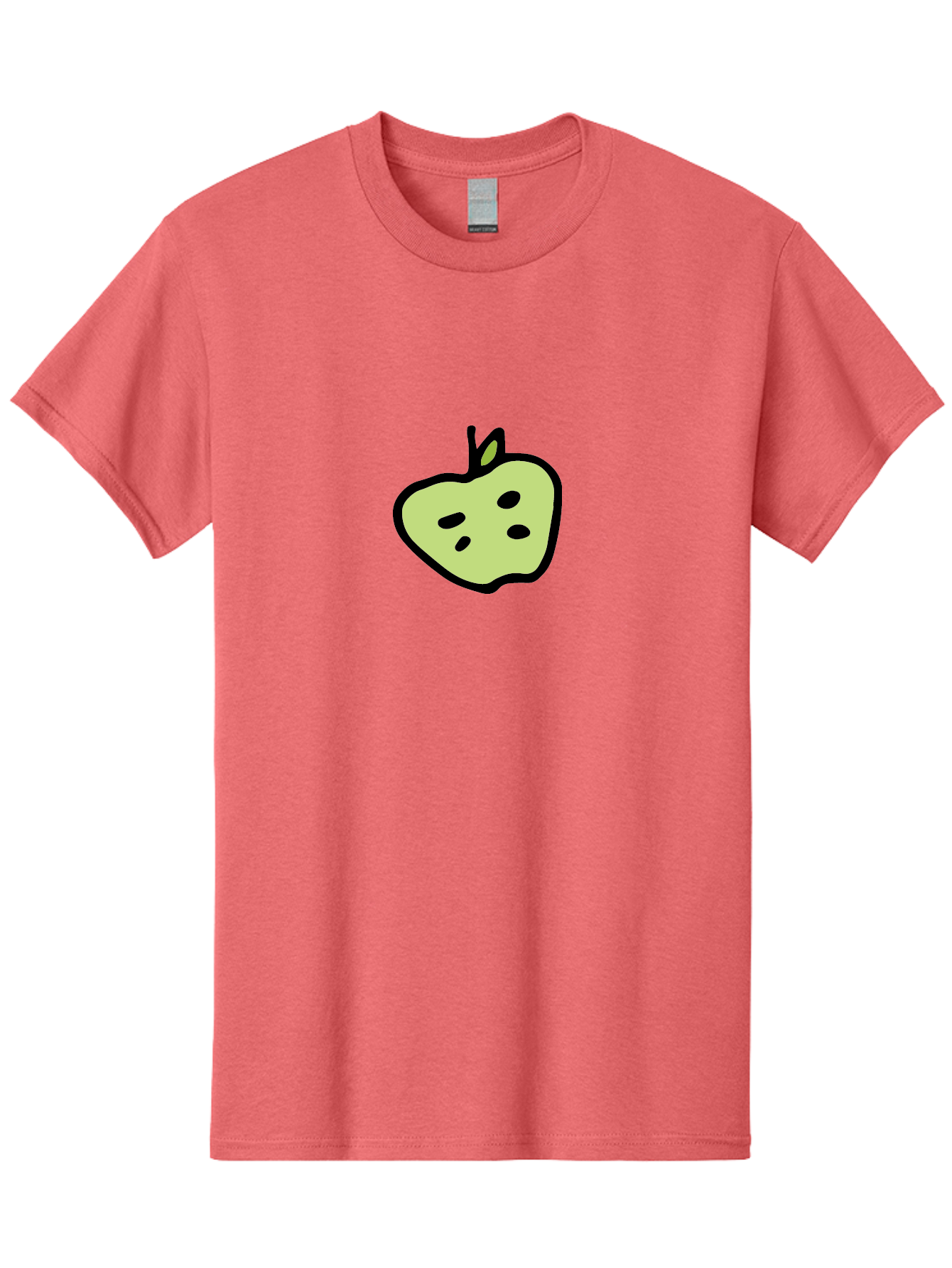 Apple Men'S Graphic Tee, 100% Cotton, Comfortable Casual Summer Wear, Machine Washable, Cartoon Apple, Simple Illustration, Green Apple, Black Outline, Leafy Stem, Seeded Fruit, Digital Art, Cute Design -  Aaa740 21