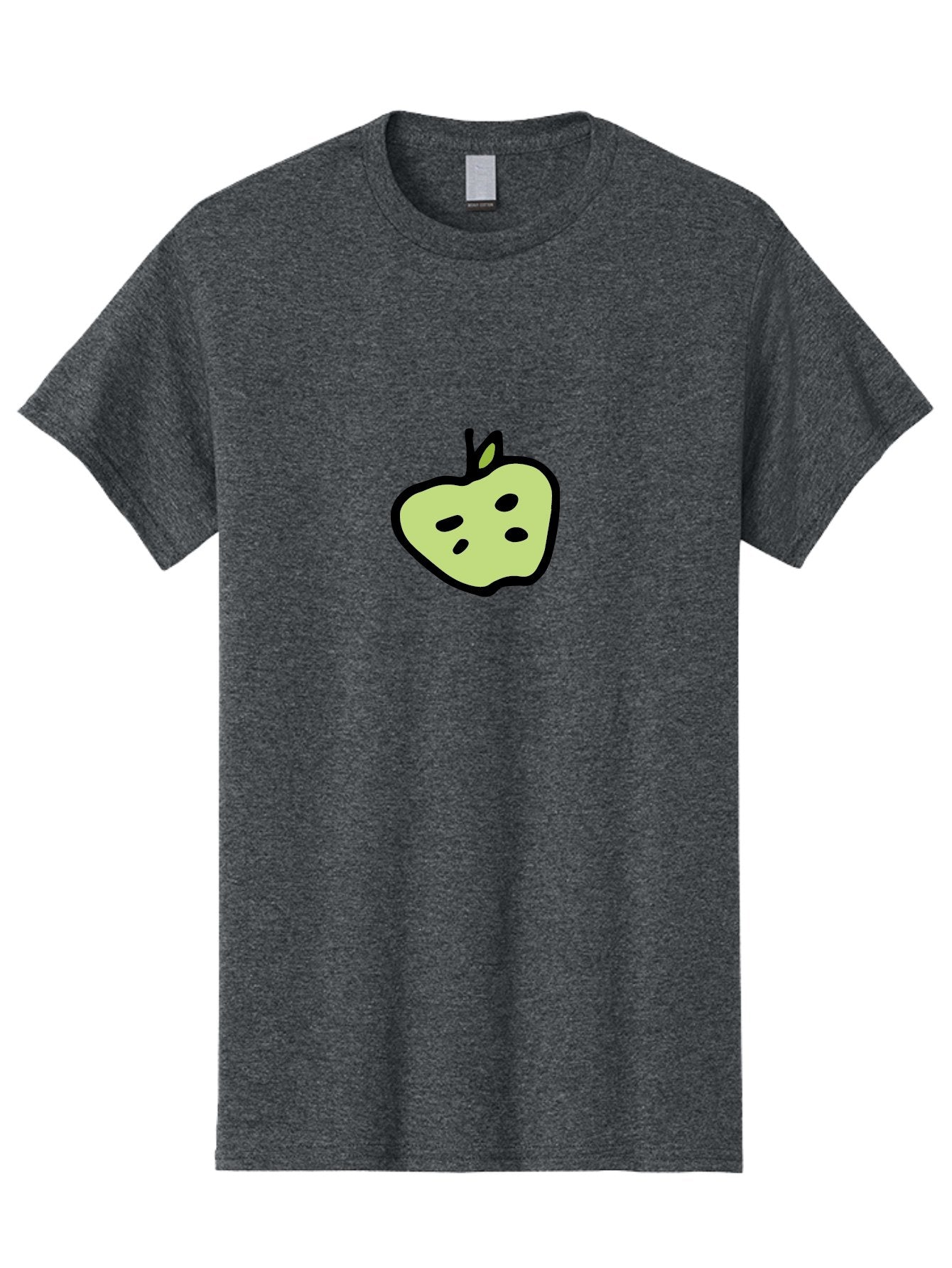 Apple Men'S Graphic Tee, 100% Cotton, Comfortable Casual Summer Wear, Machine Washable, Cartoon Apple, Simple Illustration, Green Apple, Black Outline, Leafy Stem, Seeded Fruit, Digital Art, Cute Design -  Aaa740 3