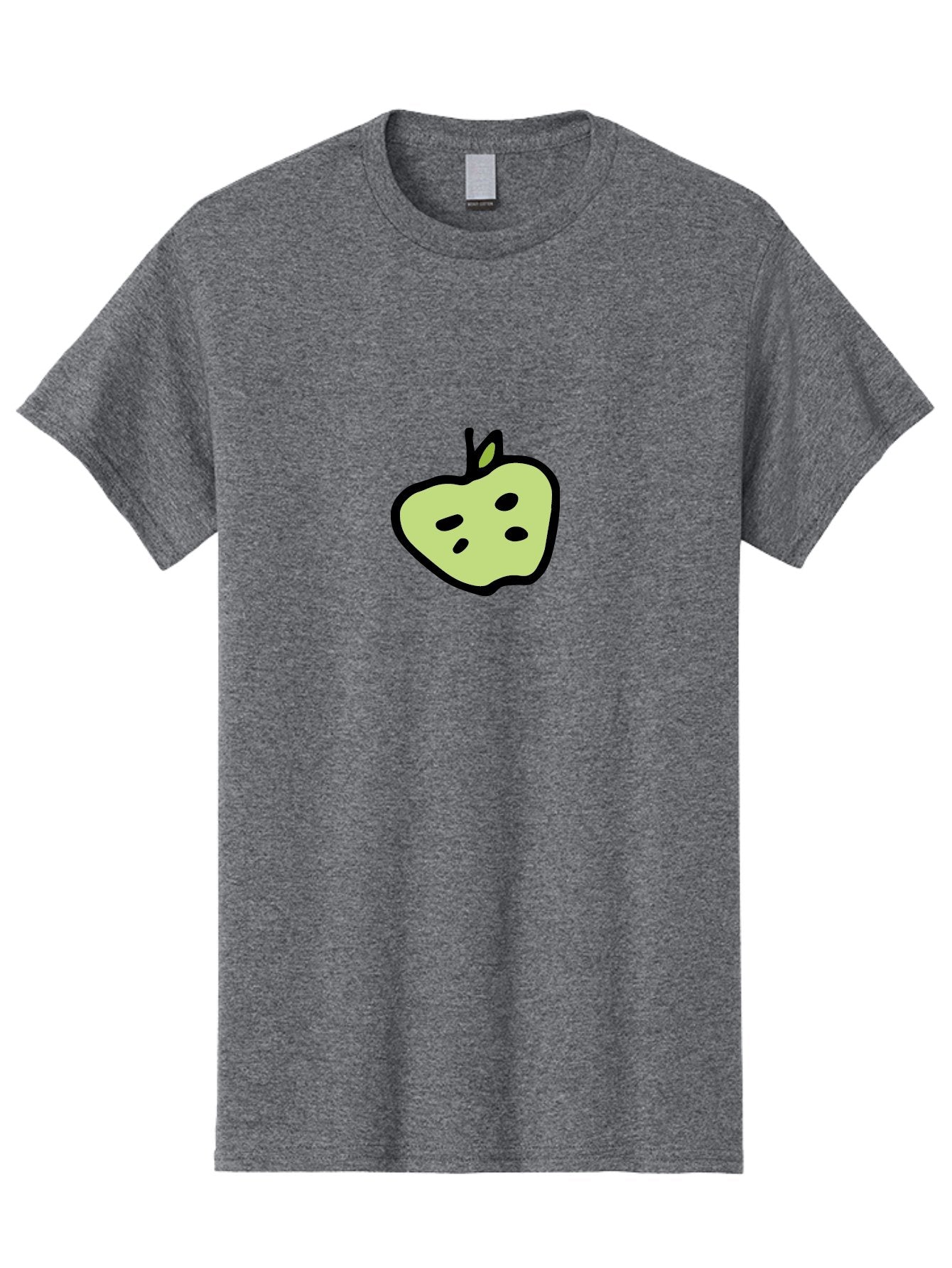 Apple Men'S Graphic Tee, 100% Cotton, Comfortable Casual Summer Wear, Machine Washable, Cartoon Apple, Simple Illustration, Green Apple, Black Outline, Leafy Stem, Seeded Fruit, Digital Art, Cute Design -  Aaa740 11