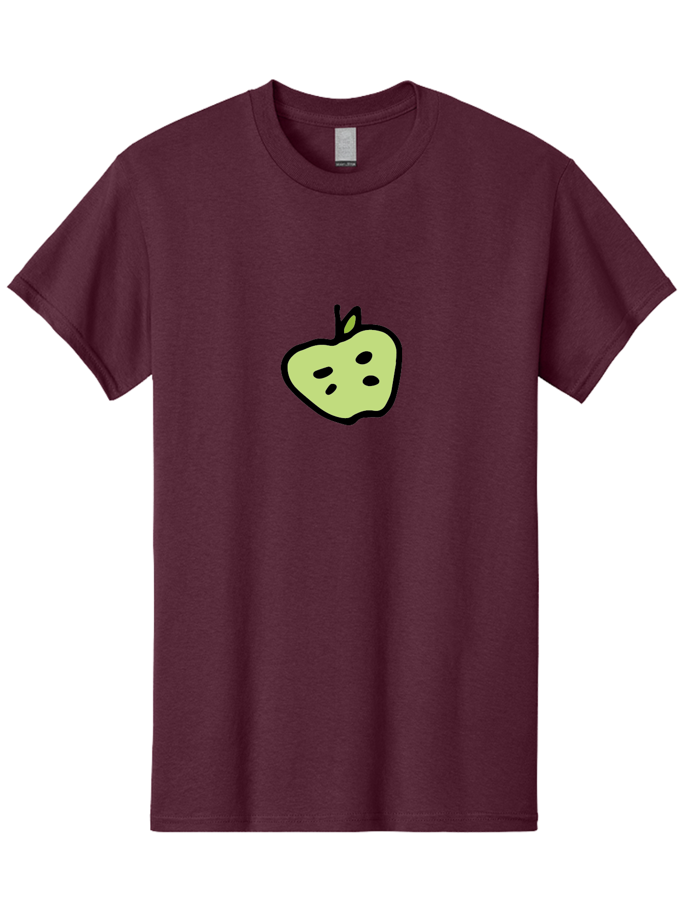 Apple Men'S Graphic Tee, 100% Cotton, Comfortable Casual Summer Wear, Machine Washable, Cartoon Apple, Simple Illustration, Green Apple, Black Outline, Leafy Stem, Seeded Fruit, Digital Art, Cute Design -  Aaa740 25