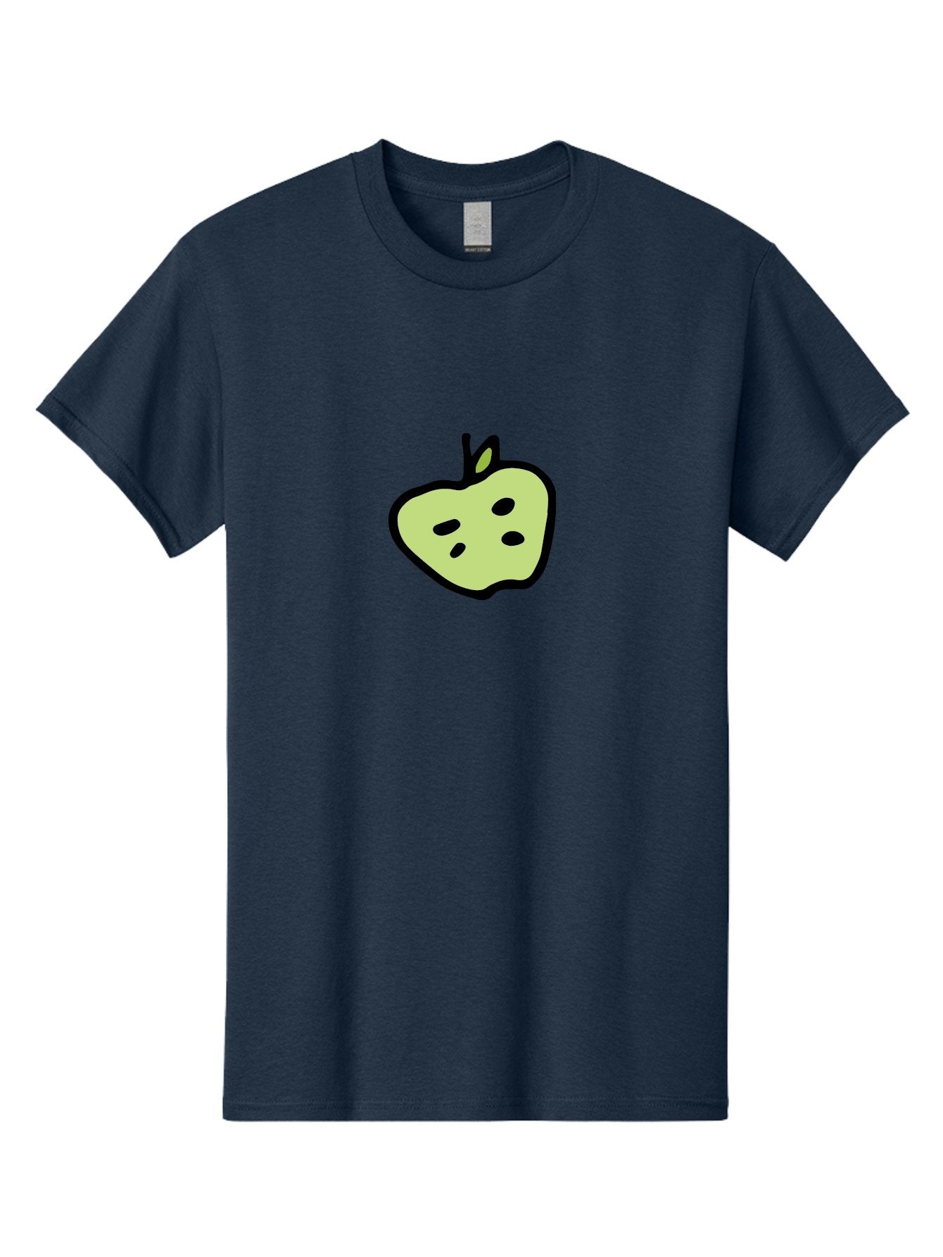 Apple Men'S Graphic Tee, 100% Cotton, Comfortable Casual Summer Wear, Machine Washable, Cartoon Apple, Simple Illustration, Green Apple, Black Outline, Leafy Stem, Seeded Fruit, Digital Art, Cute Design -  Aaa740 6