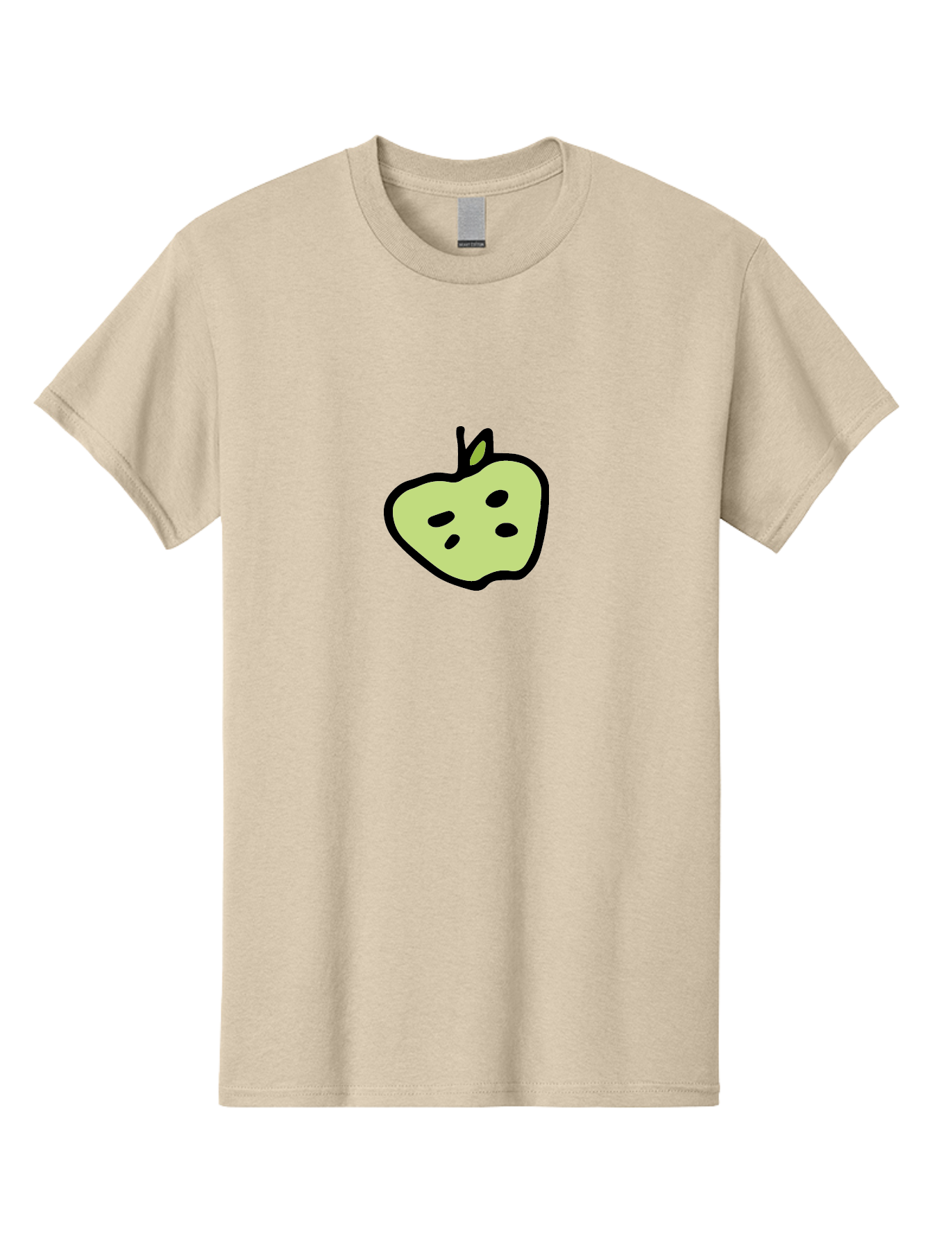 Apple Men'S Graphic Tee, 100% Cotton, Comfortable Casual Summer Wear, Machine Washable, Cartoon Apple, Simple Illustration, Green Apple, Black Outline, Leafy Stem, Seeded Fruit, Digital Art, Cute Design -  Aaa740 17