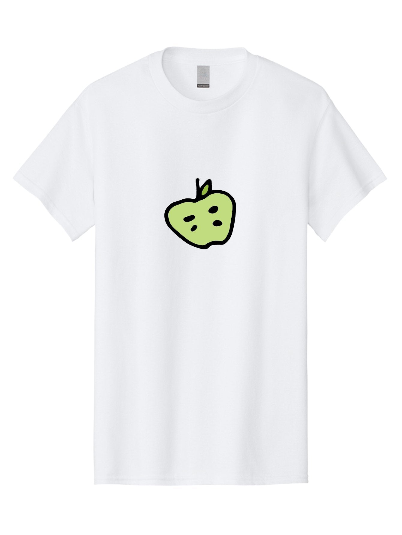 Apple Men'S Graphic Tee, 100% Cotton, Comfortable Casual Summer Wear, Machine Washable, Cartoon Apple, Simple Illustration, Green Apple, Black Outline, Leafy Stem, Seeded Fruit, Digital Art, Cute Design -  Aaa740