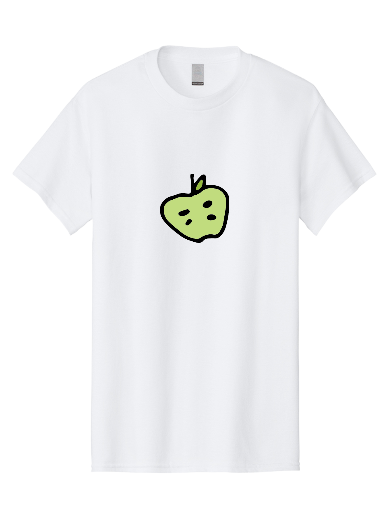 Apple Men'S Graphic Tee, 100% Cotton, Comfortable Casual Summer Wear, Machine Washable, Cartoon Apple, Simple Illustration, Green Apple, Black Outline, Leafy Stem, Seeded Fruit, Digital Art, Cute Design -  Aaa740 7
