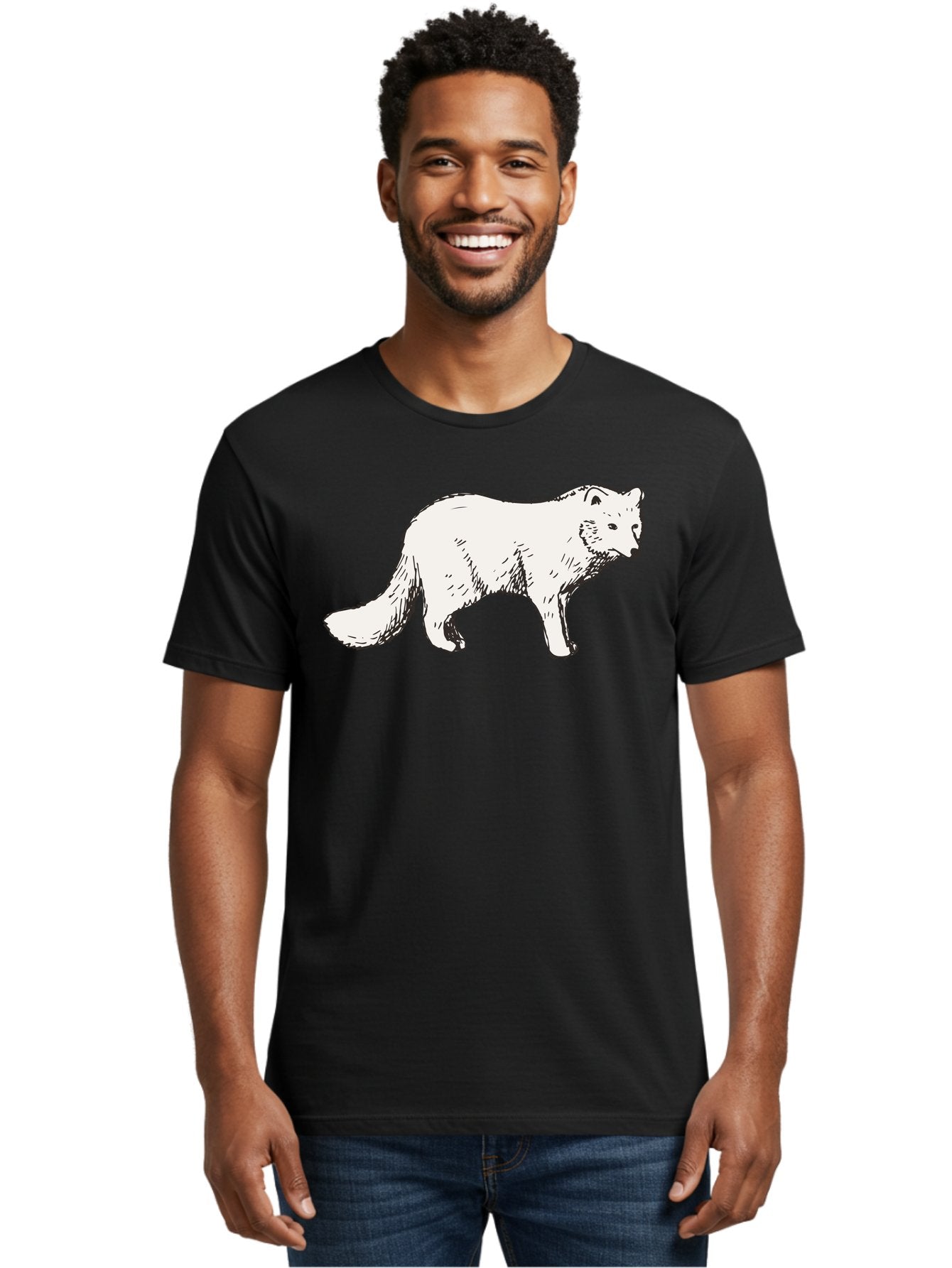 Arctic-Fox Men'S Graphic Tee, 100% Cotton, Comfortable Casual Summer Wear, Machine Washable, Arctic Fox, White Fur, Wild Animal, Wildlife Illustration, Cartoon Style, Simple Lines, Hand-Drawn, Furry Texture, Animal Portrait -  Aaa741 19