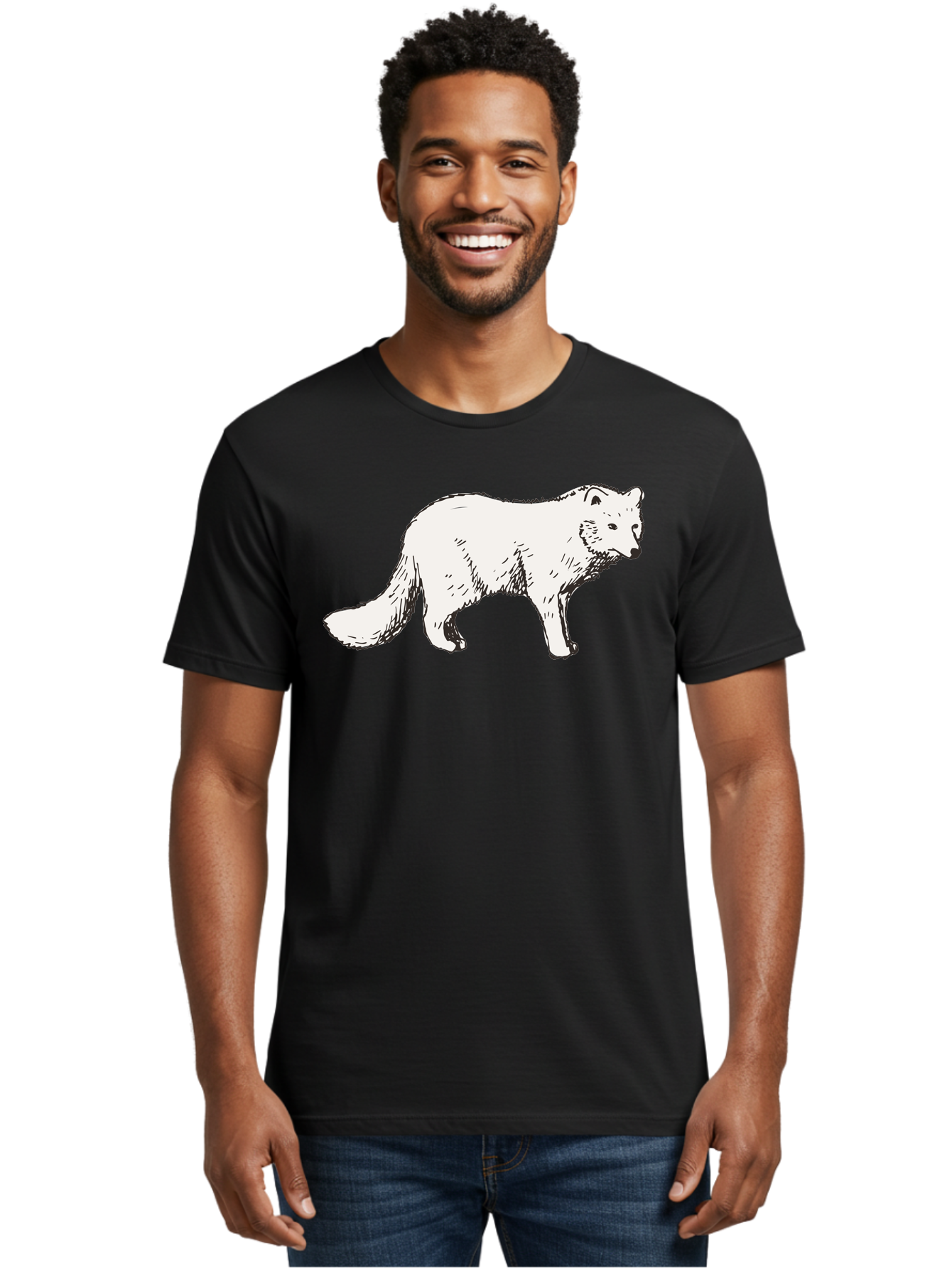 Arctic-Fox Men'S Graphic Tee, 100% Cotton, Comfortable Casual Summer Wear, Machine Washable, Arctic Fox, White Fur, Wild Animal, Wildlife Illustration, Cartoon Style, Simple Lines, Hand-Drawn, Furry Texture, Animal Portrait -  Aaa741 8