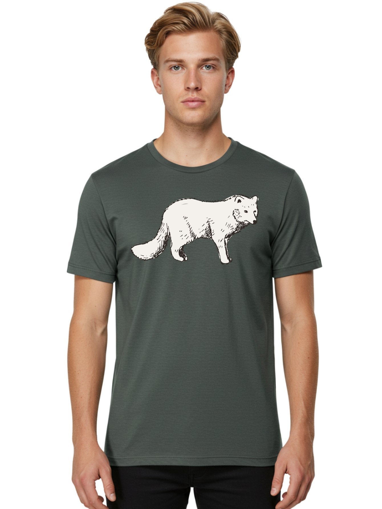 Arctic-Fox Men'S Graphic Tee, 100% Cotton, Comfortable Casual Summer Wear, Machine Washable, Arctic Fox, White Fur, Wild Animal, Wildlife Illustration, Cartoon Style, Simple Lines, Hand-Drawn, Furry Texture, Animal Portrait -  Aaa741 21