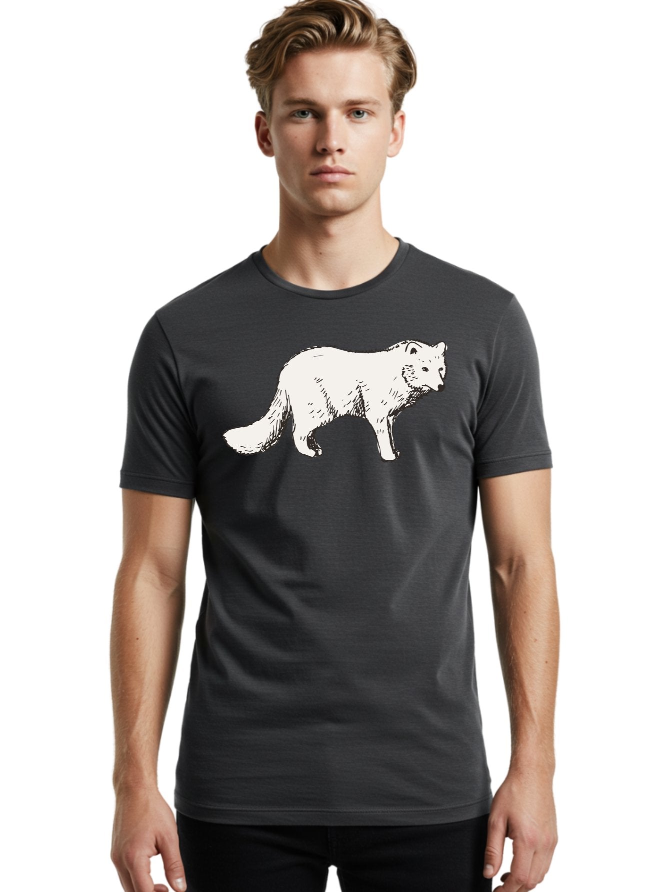 Arctic-Fox Men'S Graphic Tee, 100% Cotton, Comfortable Casual Summer Wear, Machine Washable, Arctic Fox, White Fur, Wild Animal, Wildlife Illustration, Cartoon Style, Simple Lines, Hand-Drawn, Furry Texture, Animal Portrait -  Aaa741 24